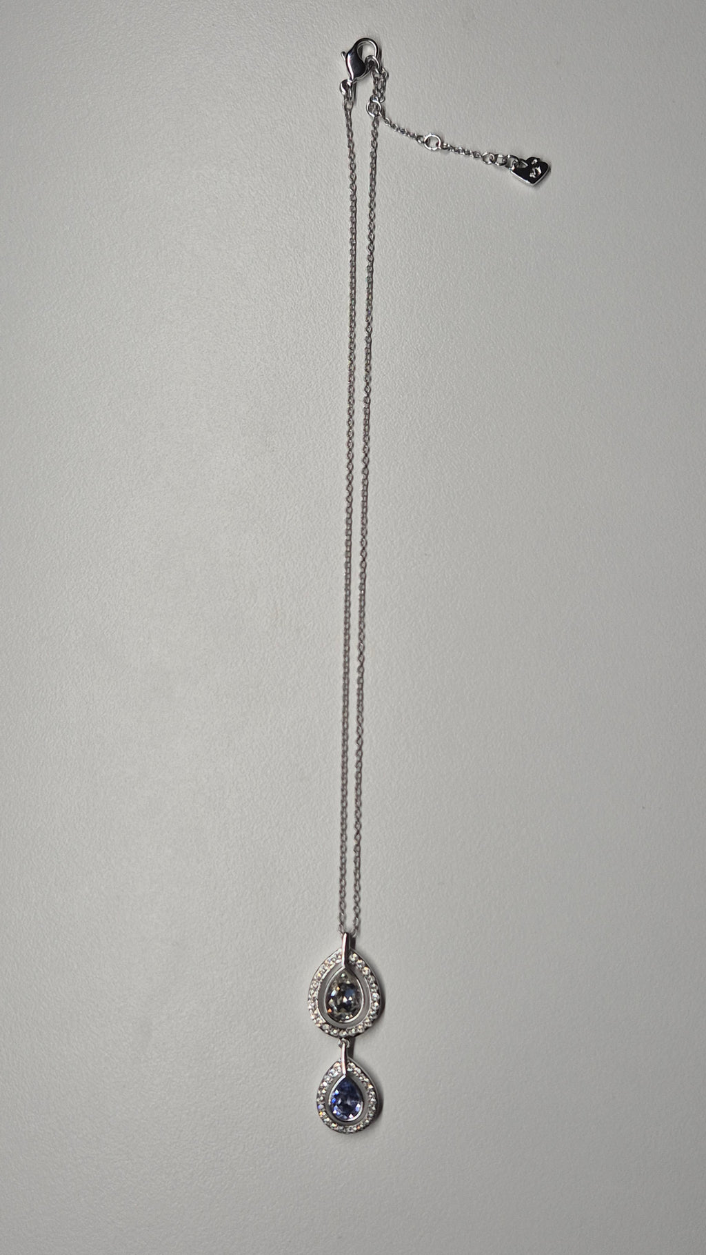 Swarovski Double Teardrop Necklace | Silver Tone, Purple & Aqua Crystals | Very Good