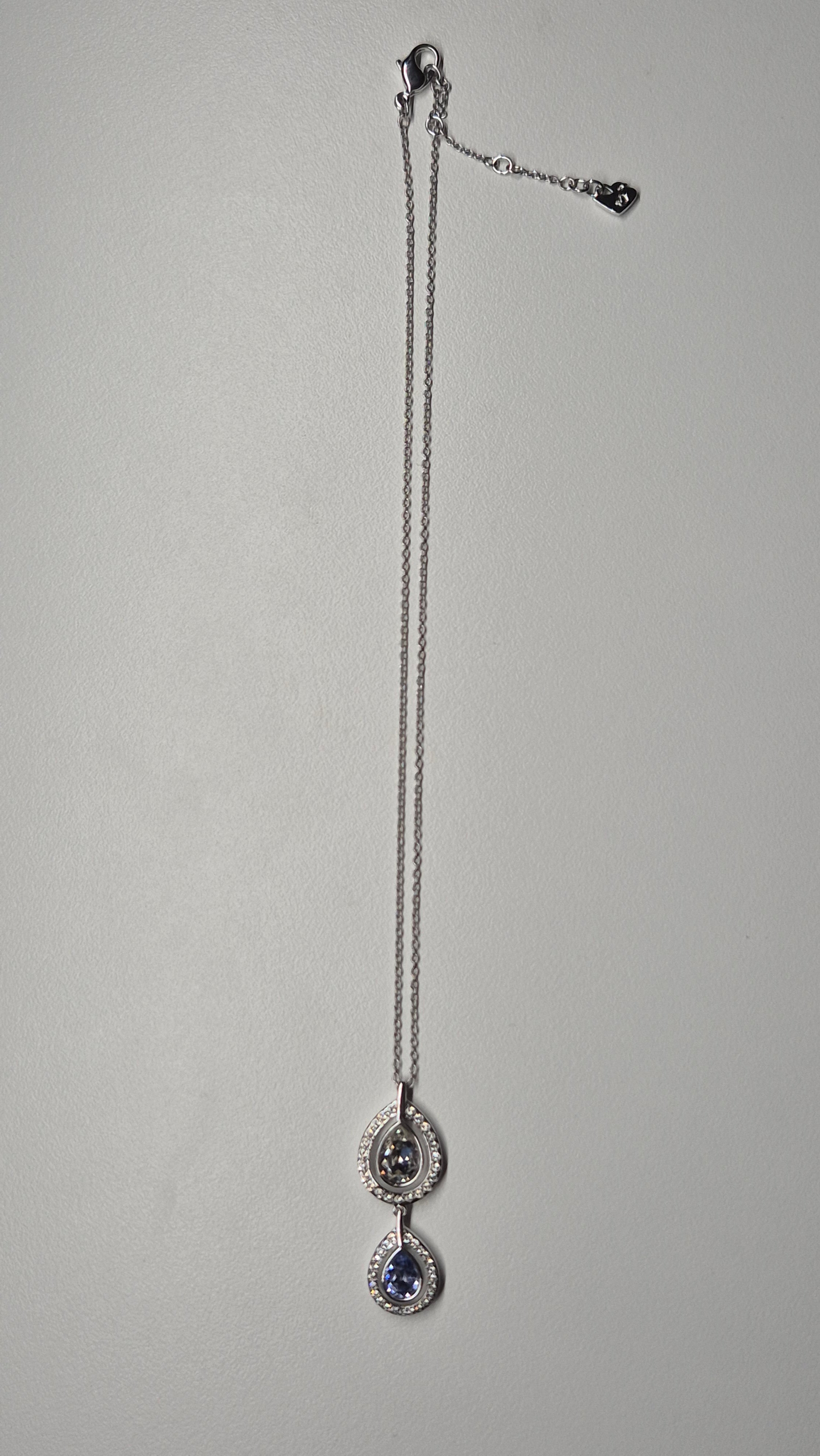 Swarovski Double Teardrop Necklace | Silver Tone, Purple & Aqua Crystals | Very Good