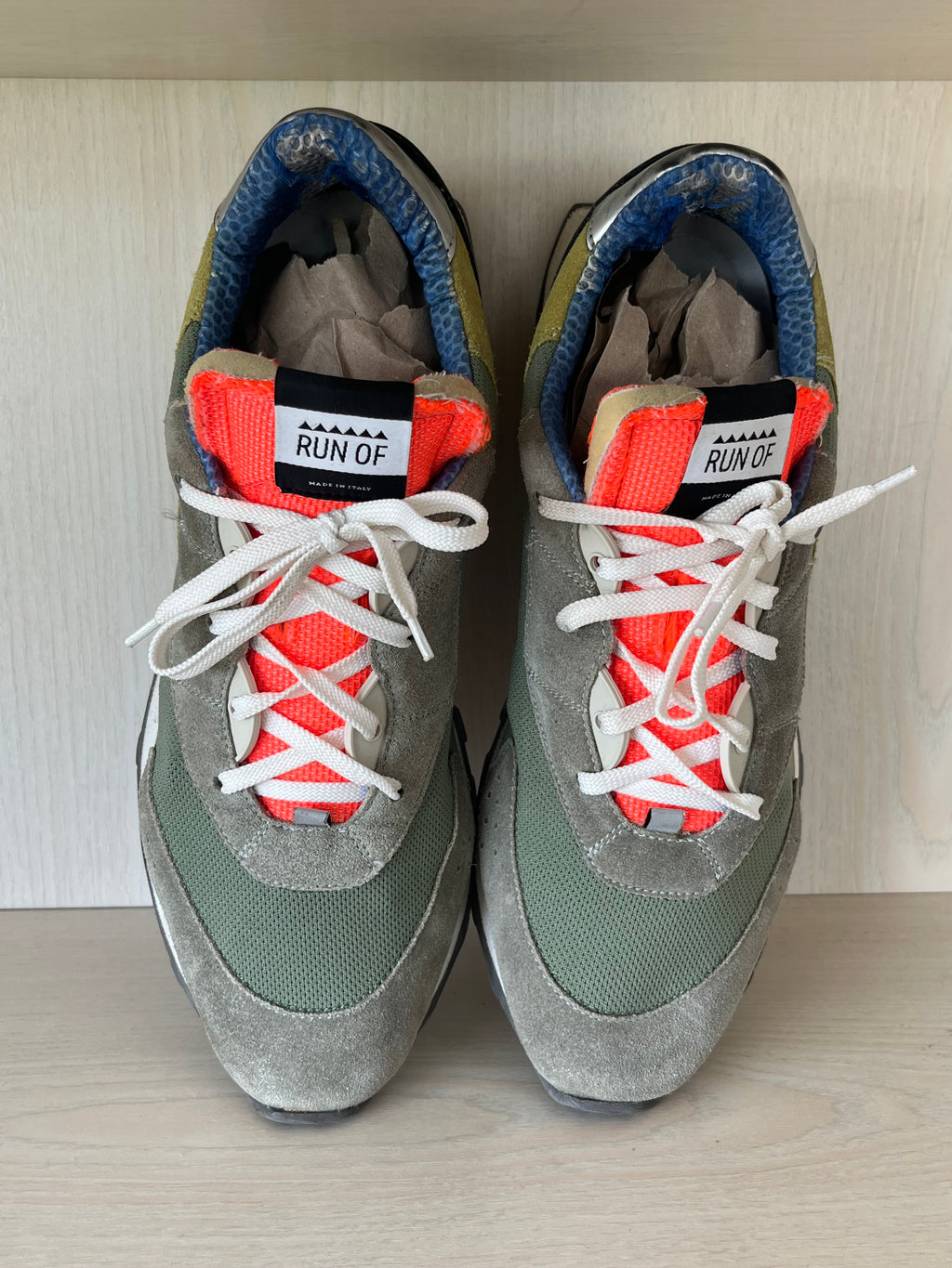RUN OF Model X Sneakers – Grün/Orange, EU 46, Guter Zustand