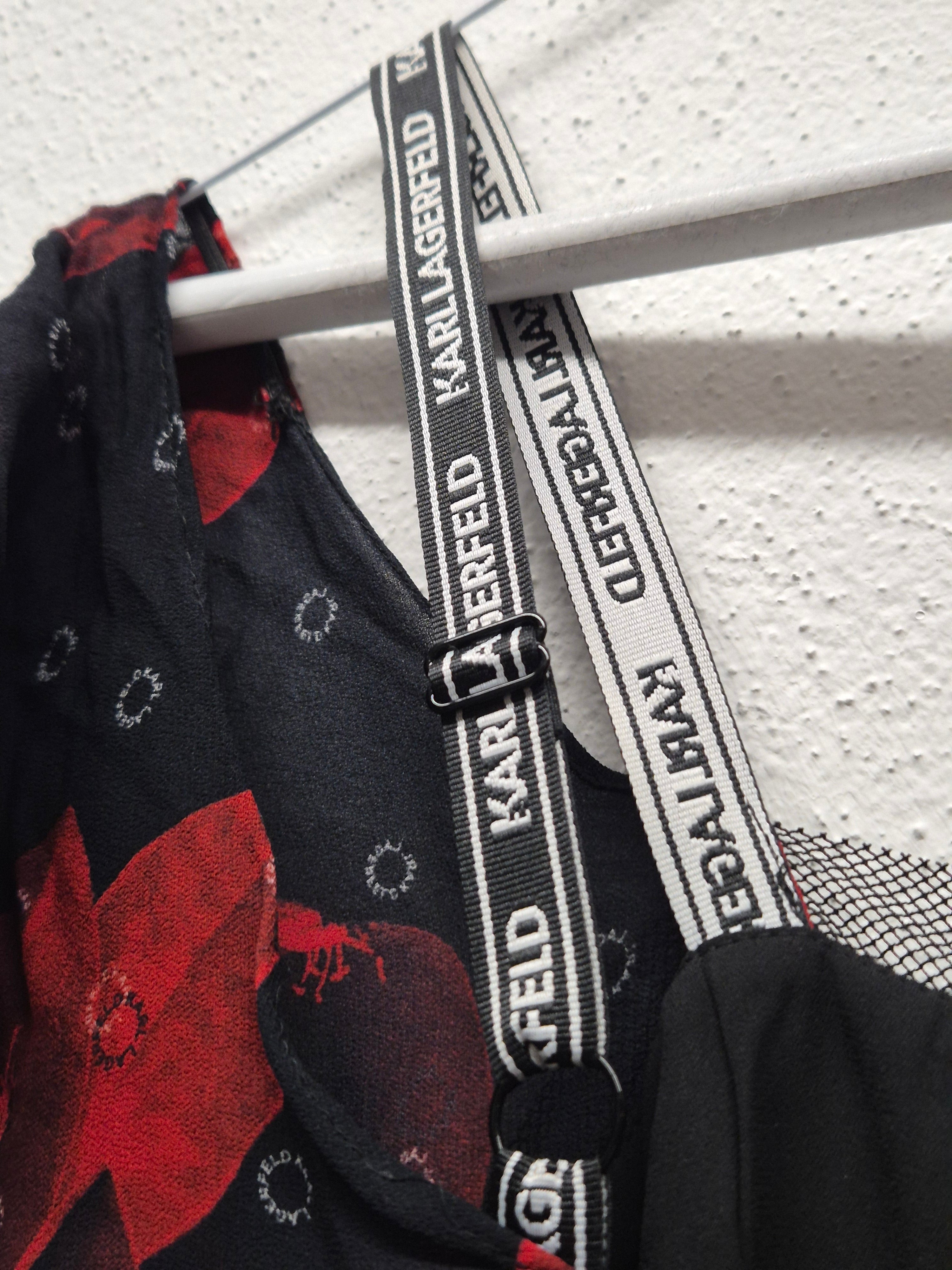 Karl Lagerfeld Plissiertes Blumen Maxikleid, XS (IT 38/FR 34), Schwarz/Rot, Sehr Gut