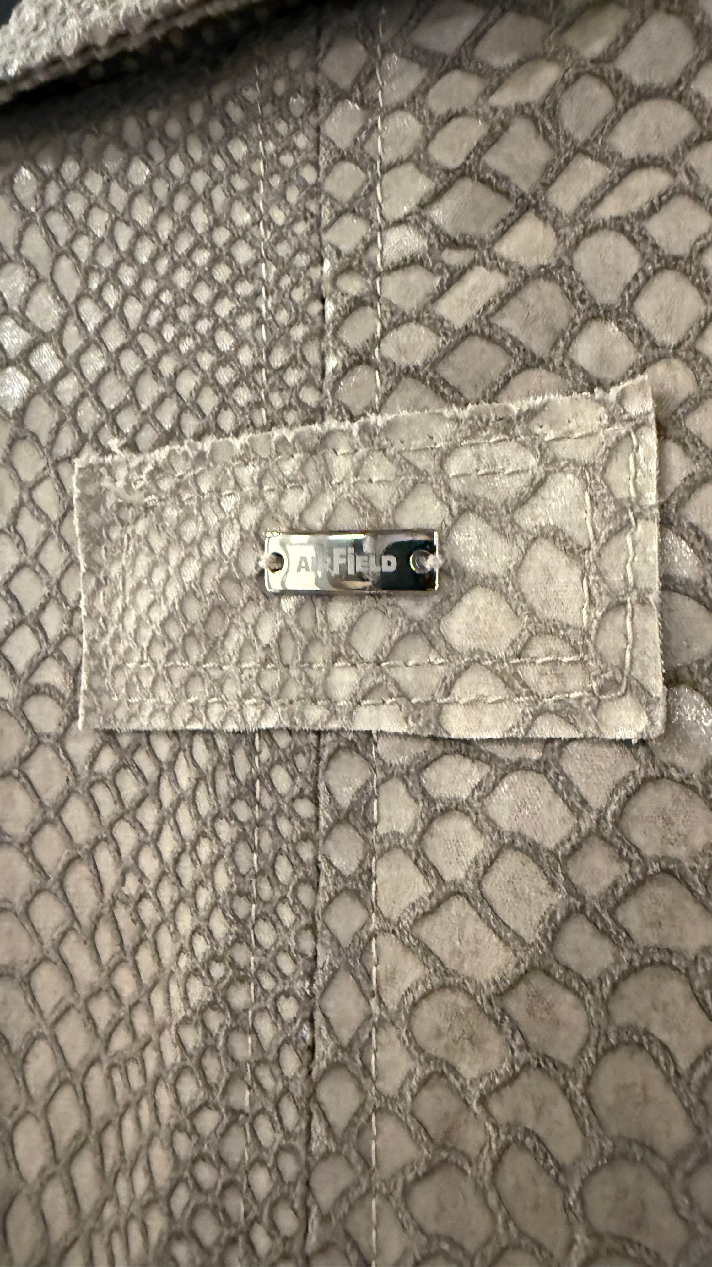 Airfield Snake-Embossed Faux-Leather Biker Jacket Taupe M-L Very Good