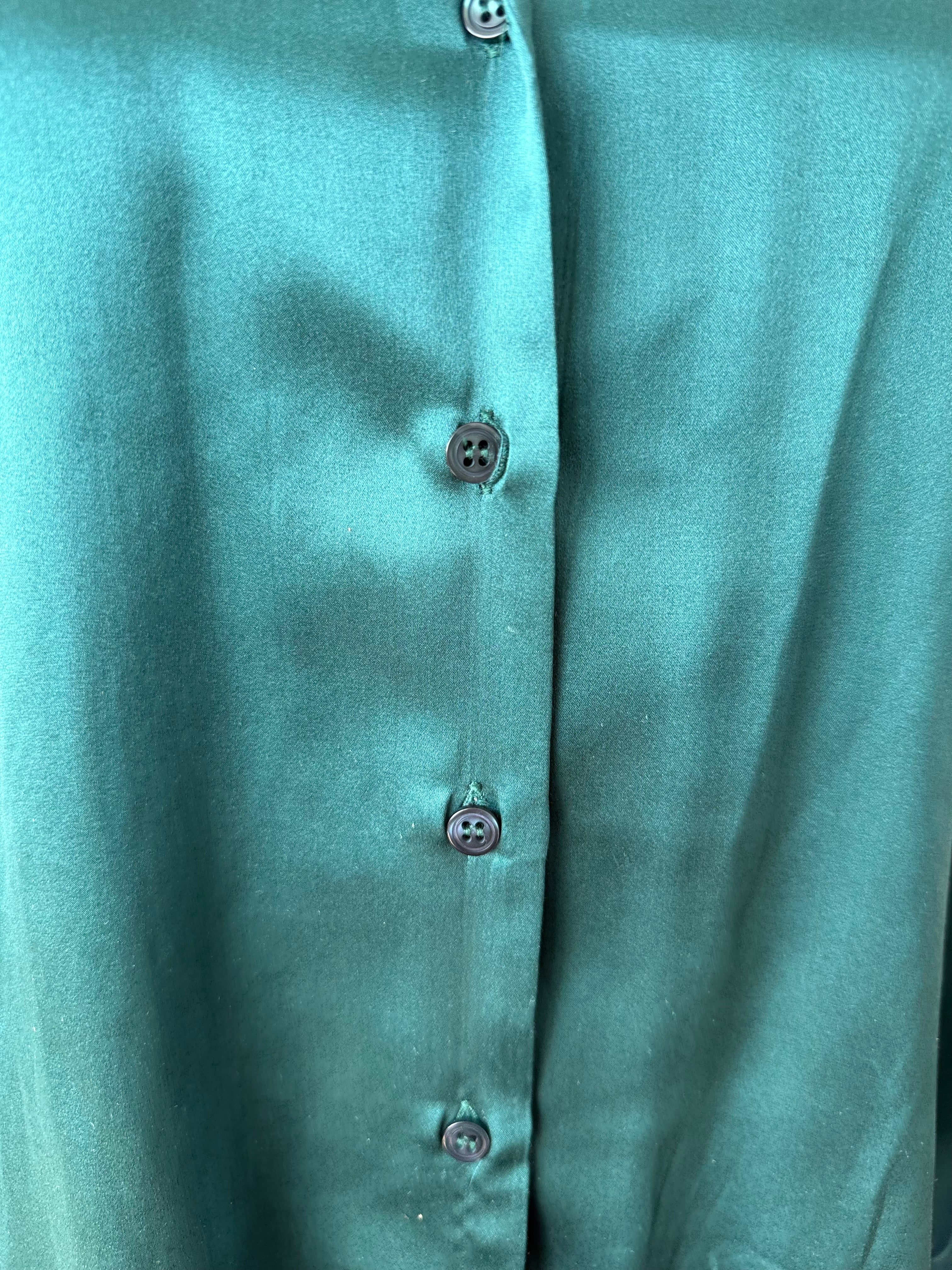 Amanda Uprichard Seiden/Satin Bluse – XS/P, Smaragdgrün, Sehr guter Zustand
