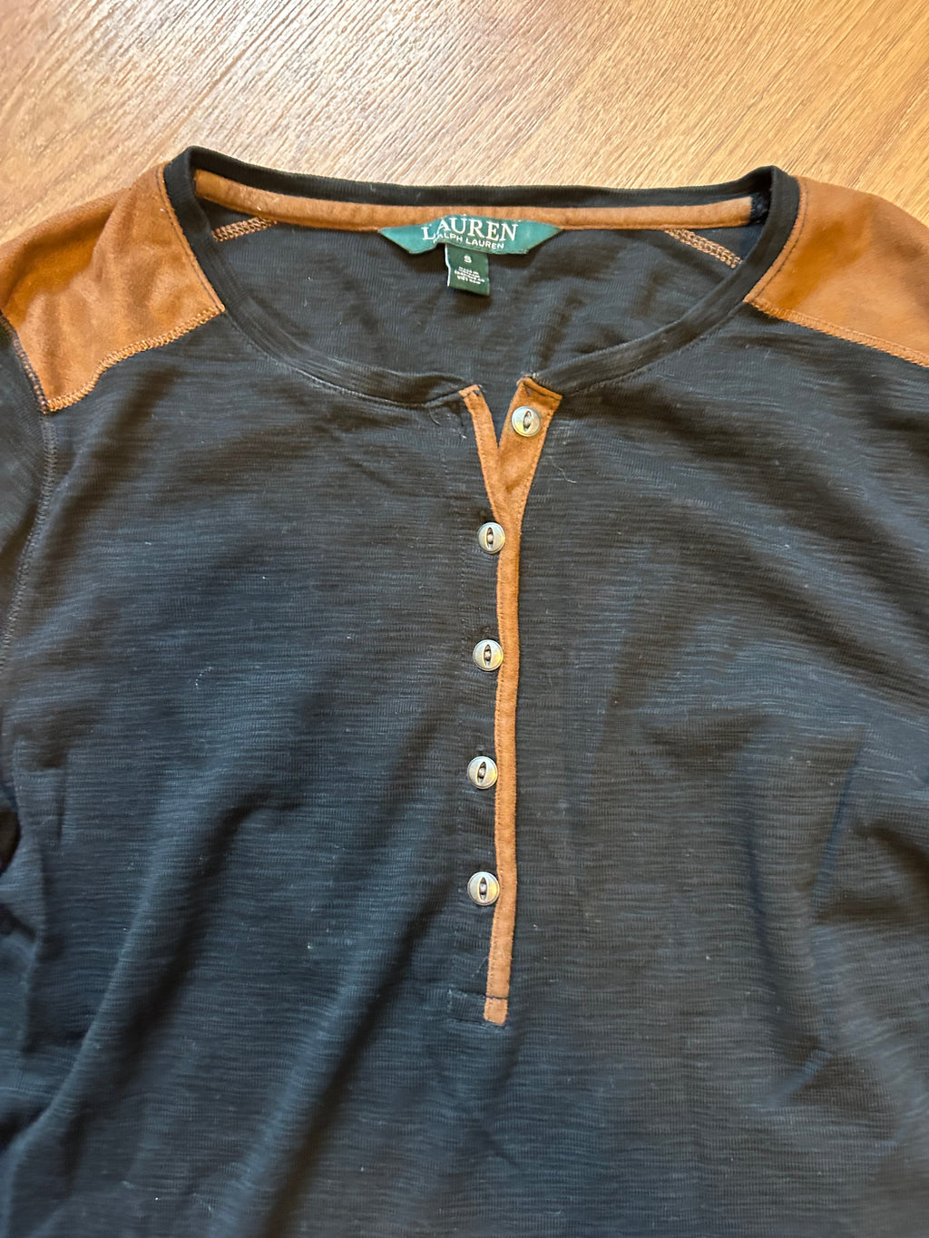 Lauren Ralph Lauren Henley Top S | Schwarz/Braun | Sehr gut