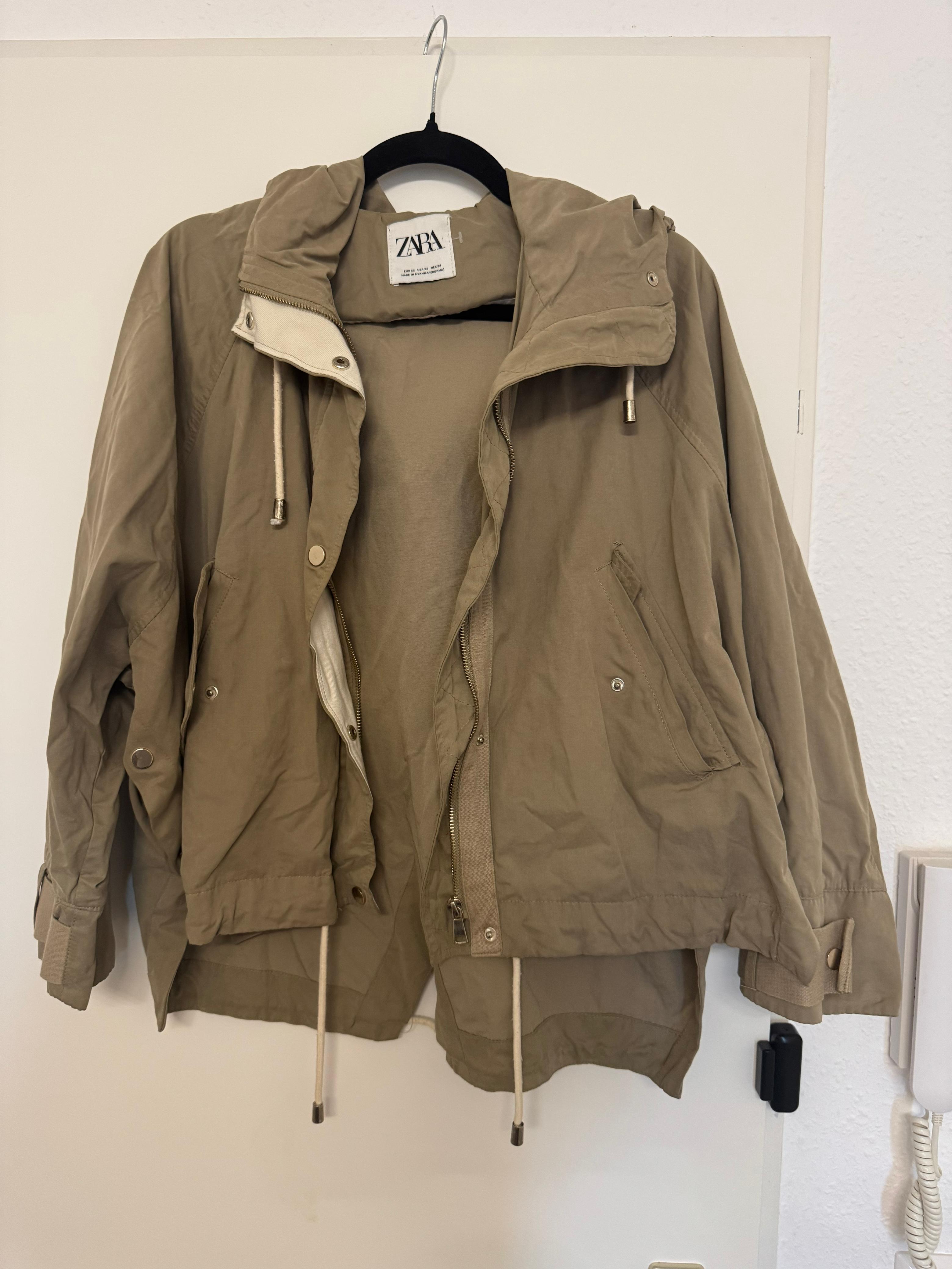 Zara Hooded Jacket – Khaki, XS, Very Good Condition