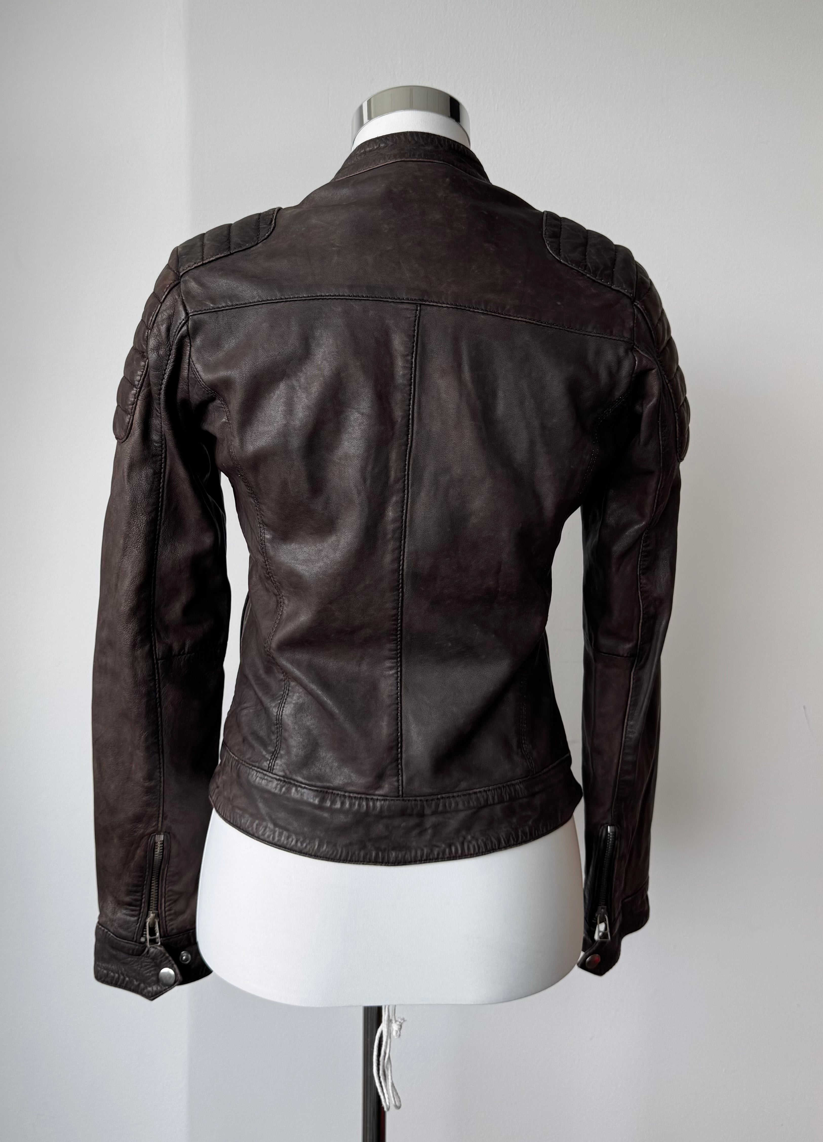 Goosecraft Damen Biker Lederjacke XS Braun Lammleder Gebraucht