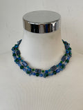 Konplott Double-Strand Glass Bead Bracelet Blue Green Adjustable, Good, 20cm