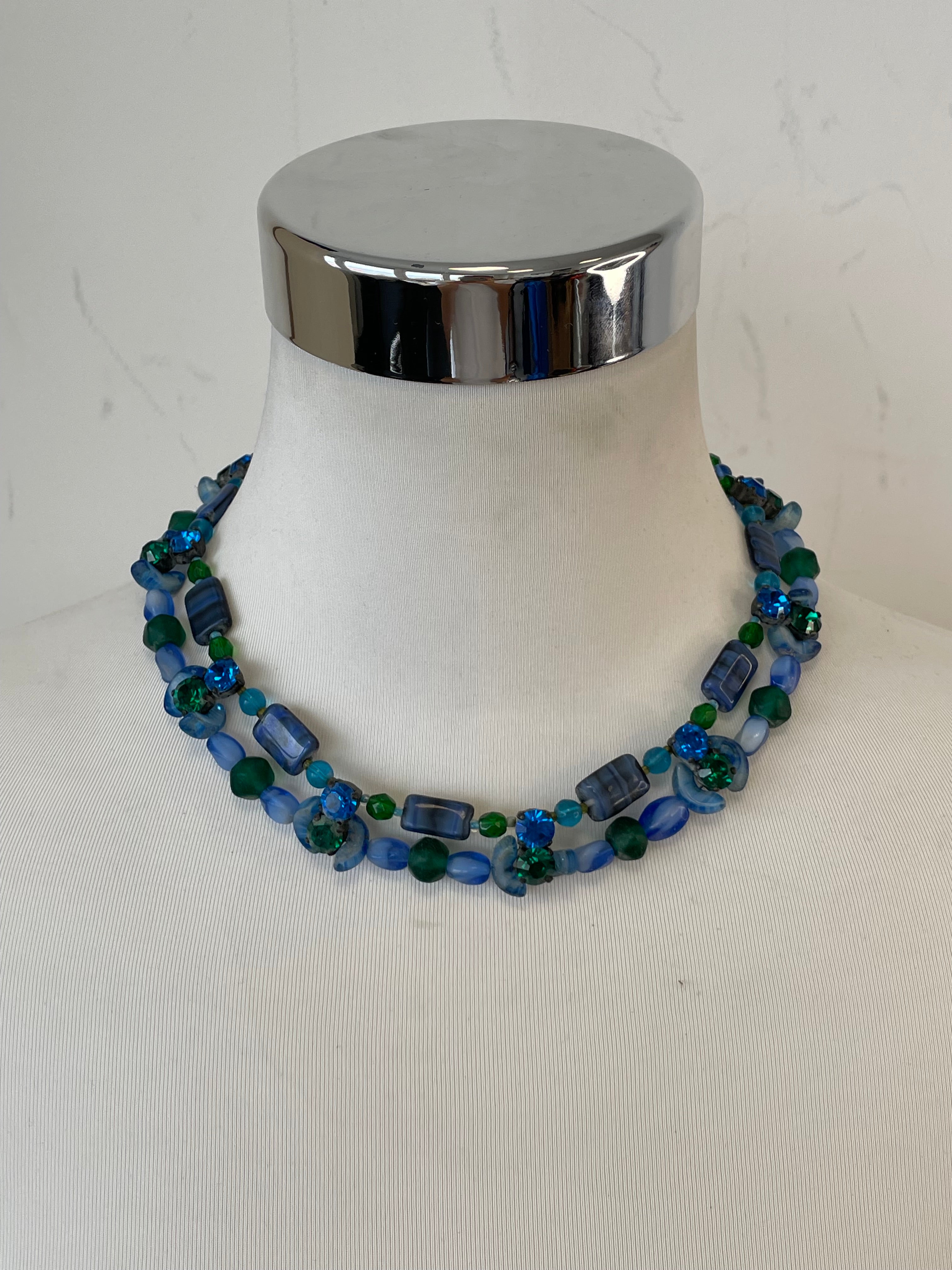 Konplott Double-Strand Glass Bead Bracelet Blue Green Adjustable, Good, 20cm