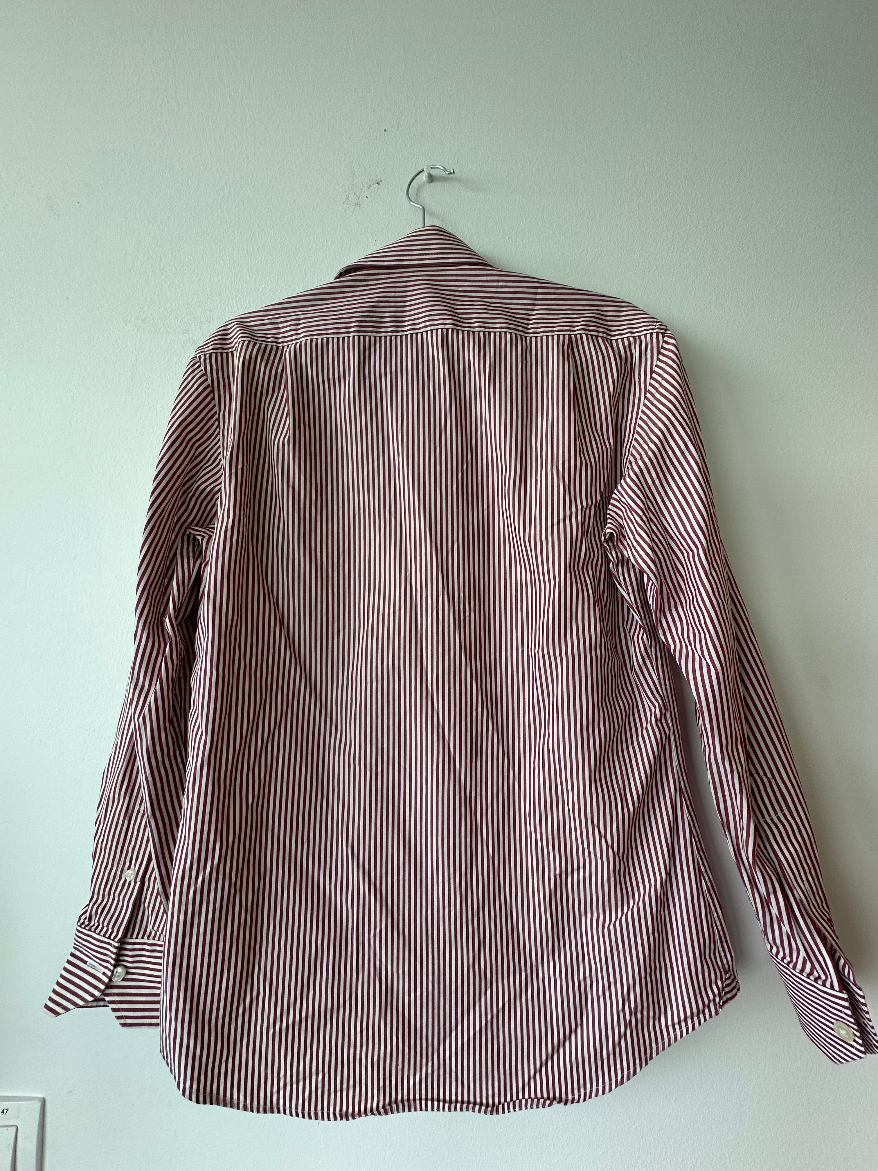 Sacoor Brothers Men’s Shirt 39 (15½) Red/White Stripes Classic Fit Good