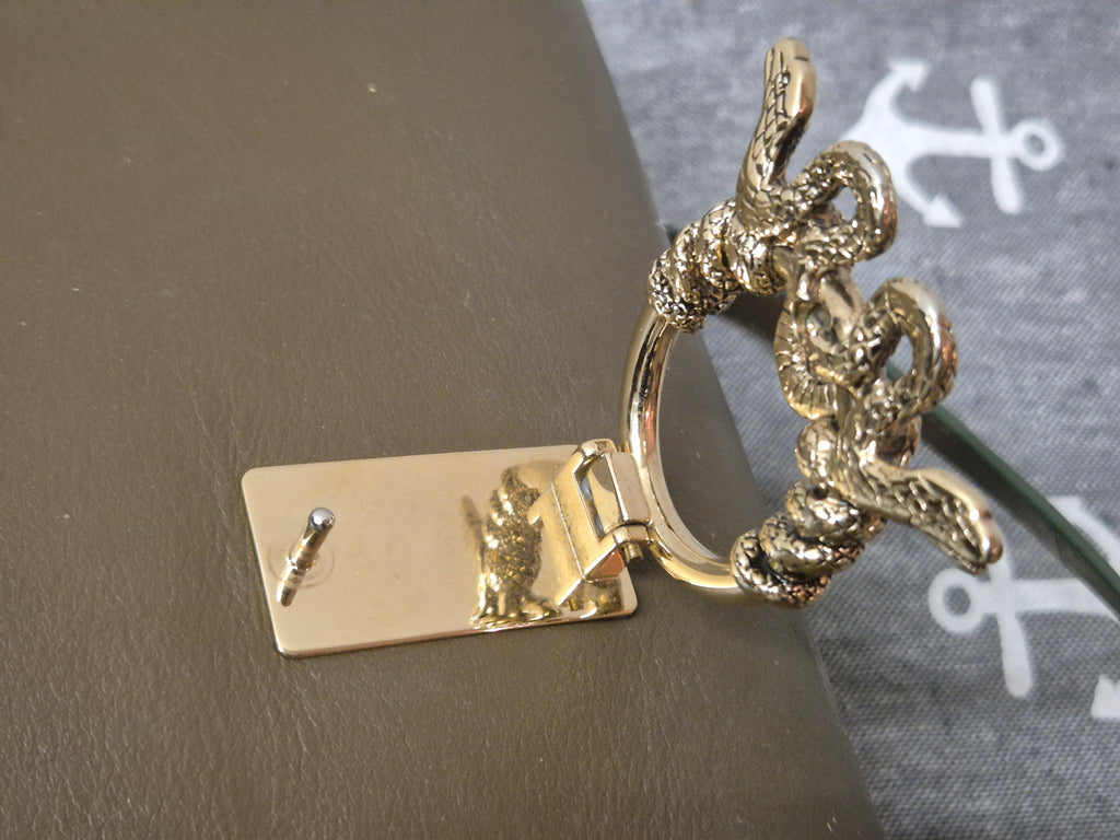 Roberto Cavalli Serpentine Bag, Olive Leather, Python Handle, Medium, Good