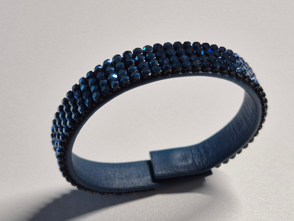 Swarovski Crystal Leather Bracelet Blue Medium, Very Good Condition