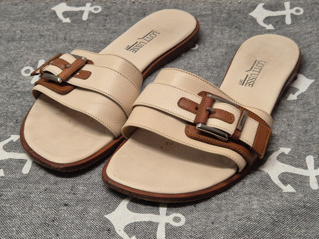 Lottusse Leder-Pantoletten EU 39 | Beige/Braun | Guter Zustand