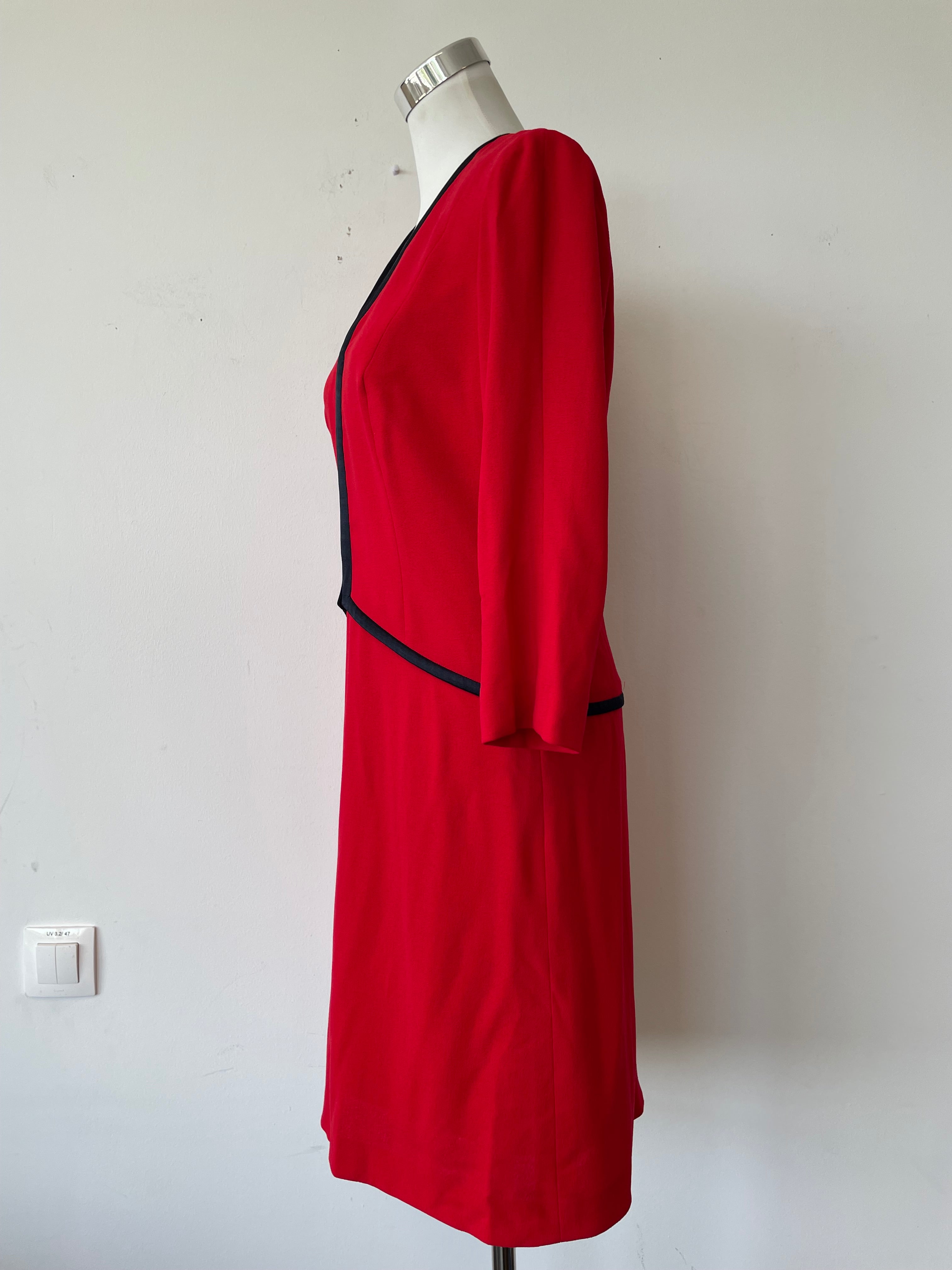 Louis Féraud Wollkostüm, Rot/Schwarz, Gr. 38, Made in Germany, guter Zustand