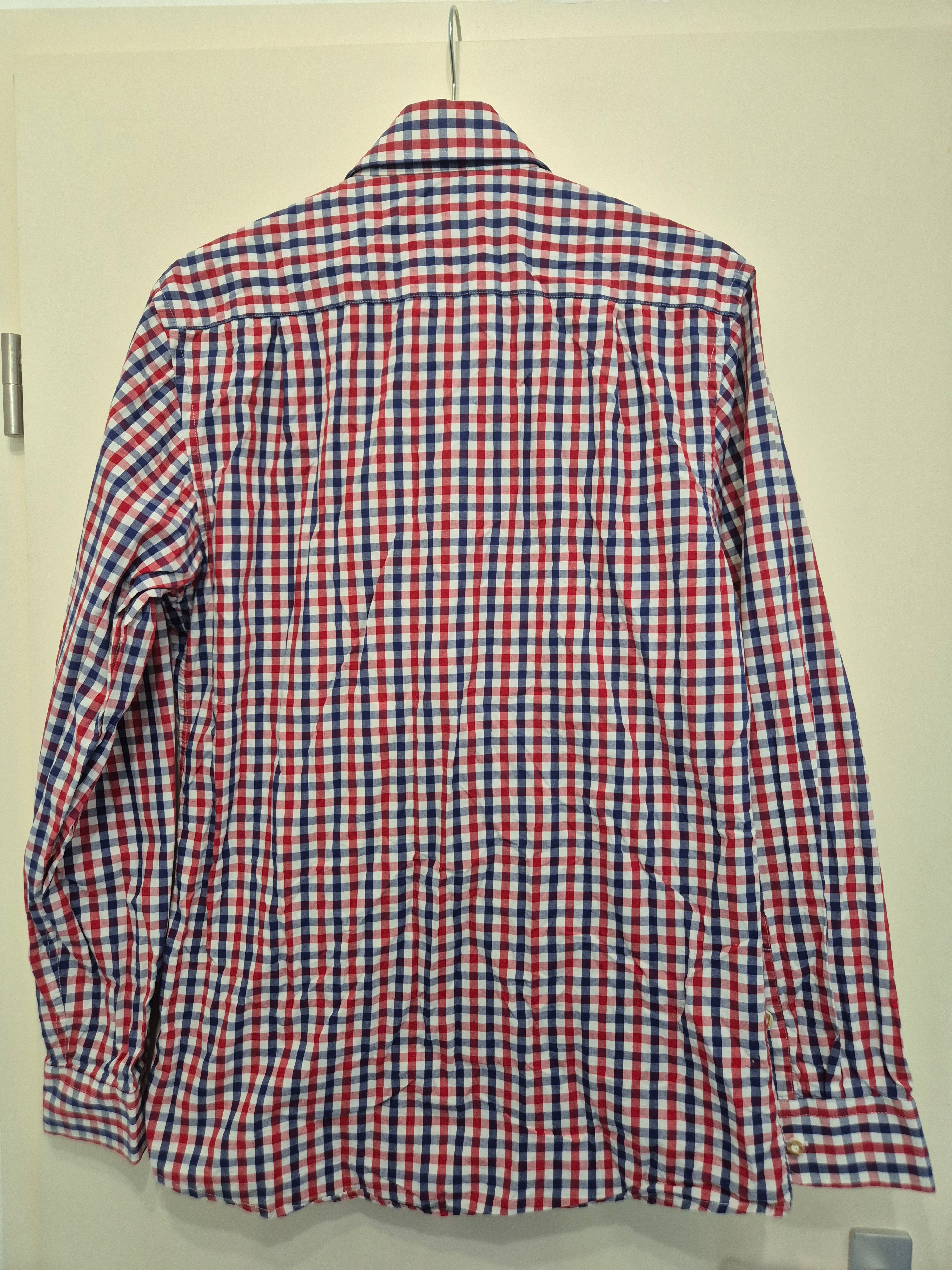 Almsach Trachtenhemd Langarm Baumwolle Karo Rot/Weiß/Blau Gr. S Sehr Gut