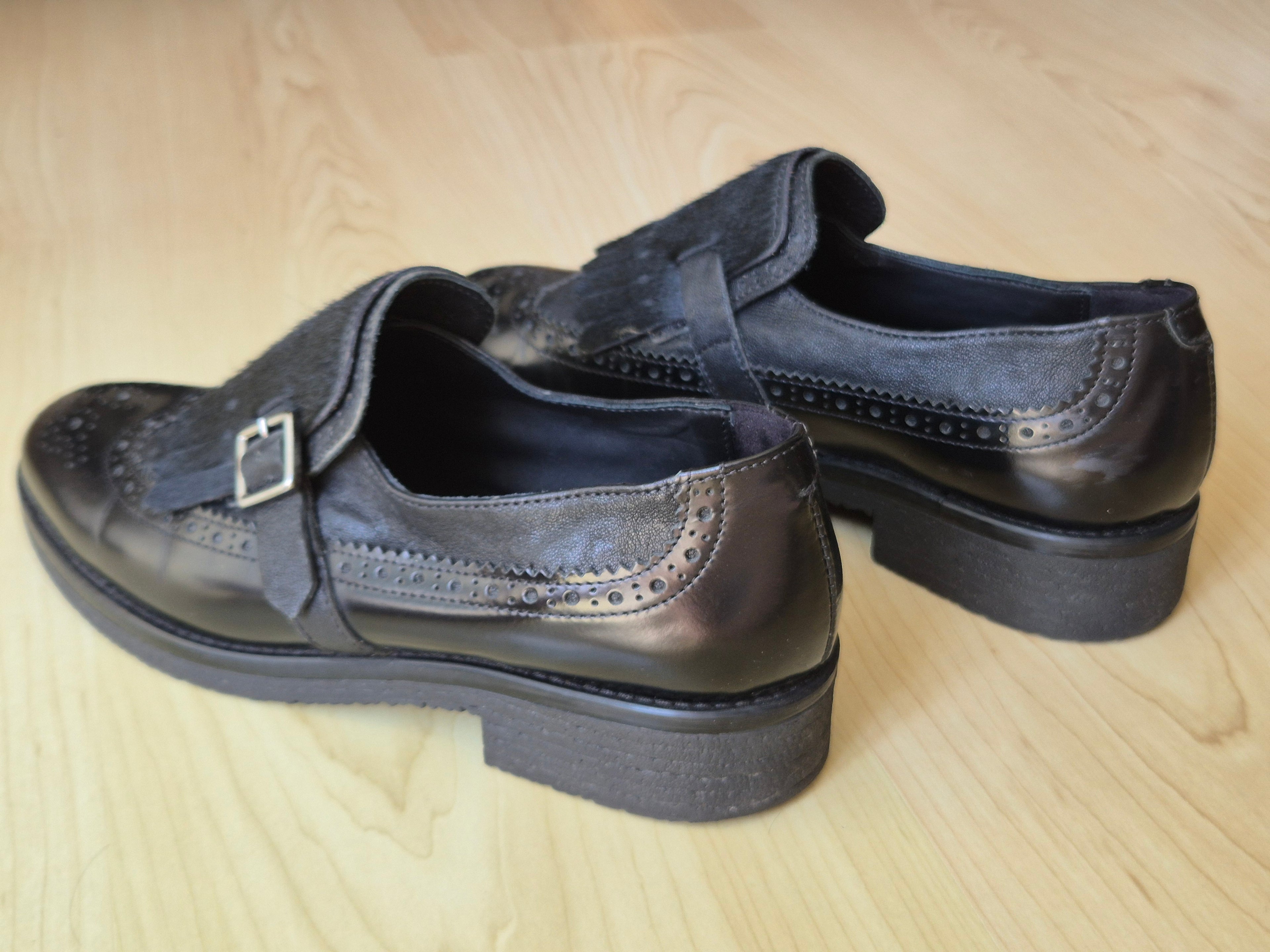 Peperosa Women’s Monk Shoes – Black Leather, EU 39, Very Good Condition