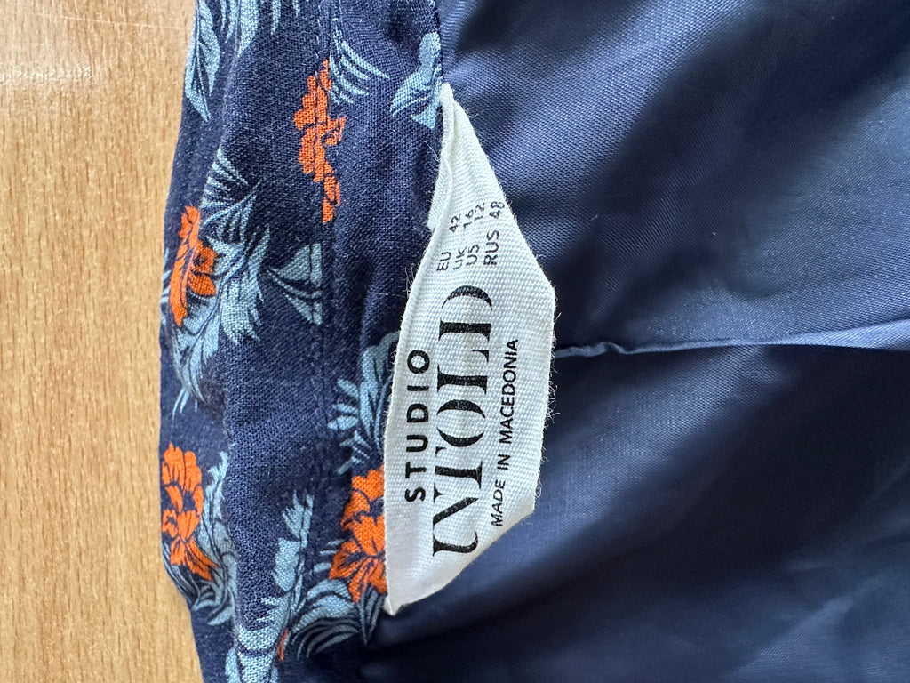 Studio Untold Longline Blazer, Blumen, Navy/Orange/Blau, Gr. 42, Sehr Gut