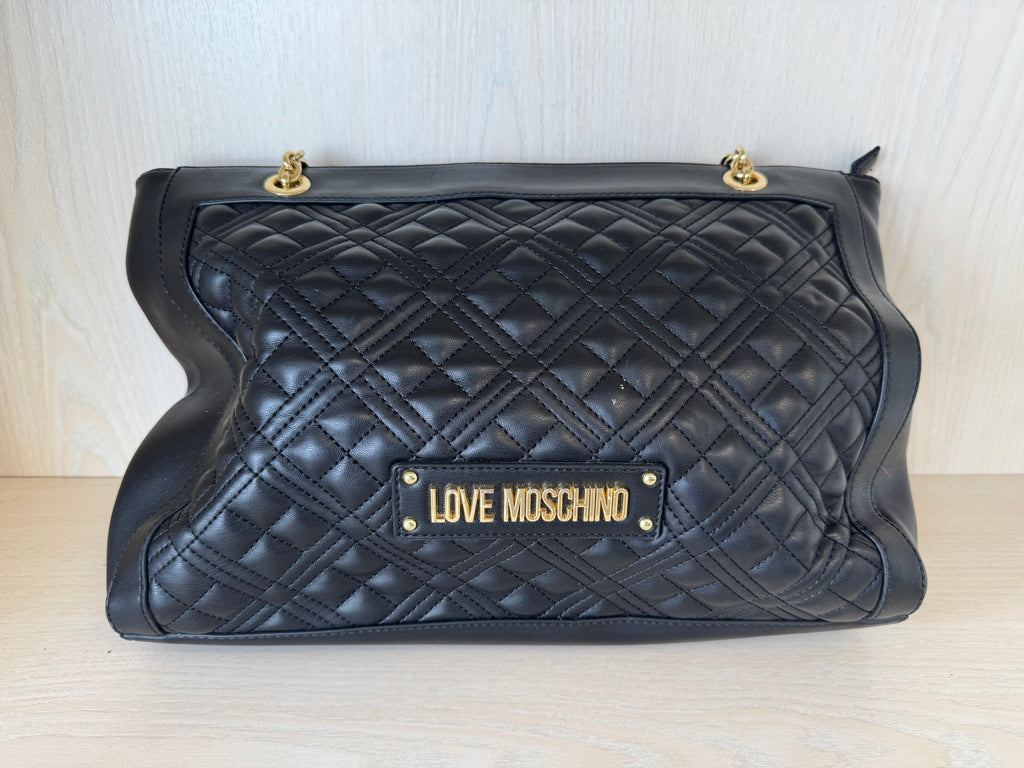 Love Moschino Diamond Quilt Shopper, Medium, Black, PU Leather, Like New