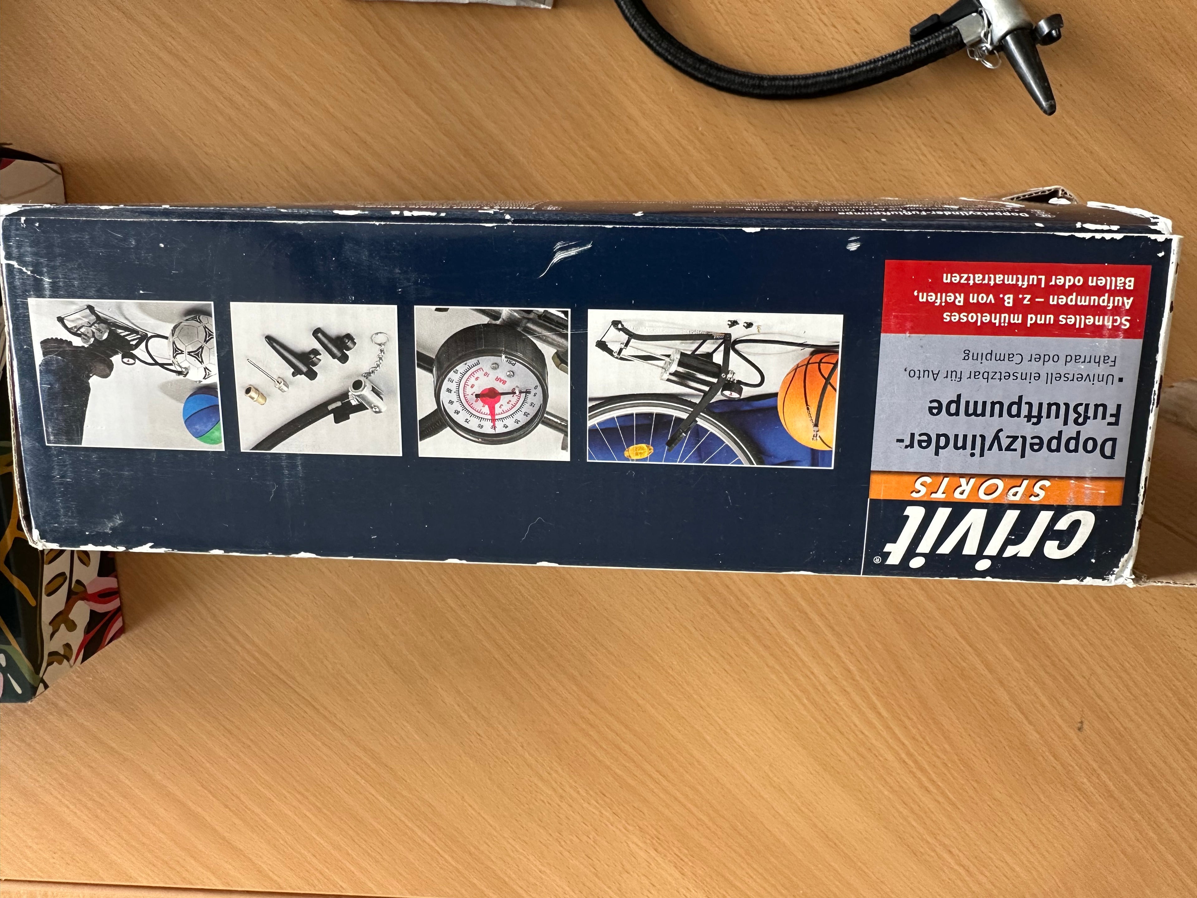 Crivit Doppelzylinder Fußpumpe, Manometer & Adapter, Schwarz, 28cm, gebraucht