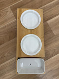 EveryYay Elevated Bamboo Pet Feeder with 2 Ceramic Bowls, 15x7x2cm, Good Condition
