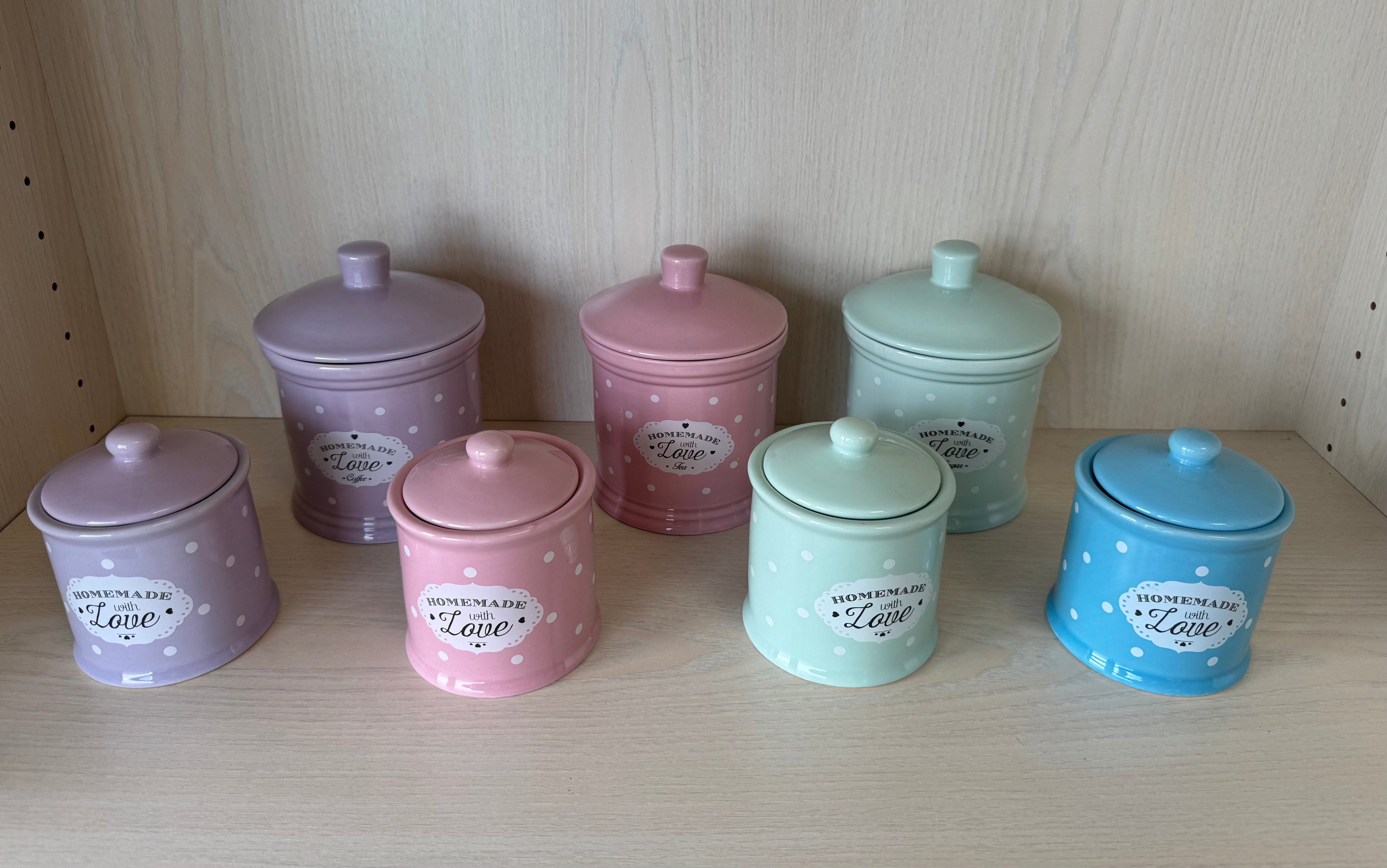 7-tlg. Pastell Keramik Vorratsdosen Set „Homemade with Love“ Seven Home, sehr gut