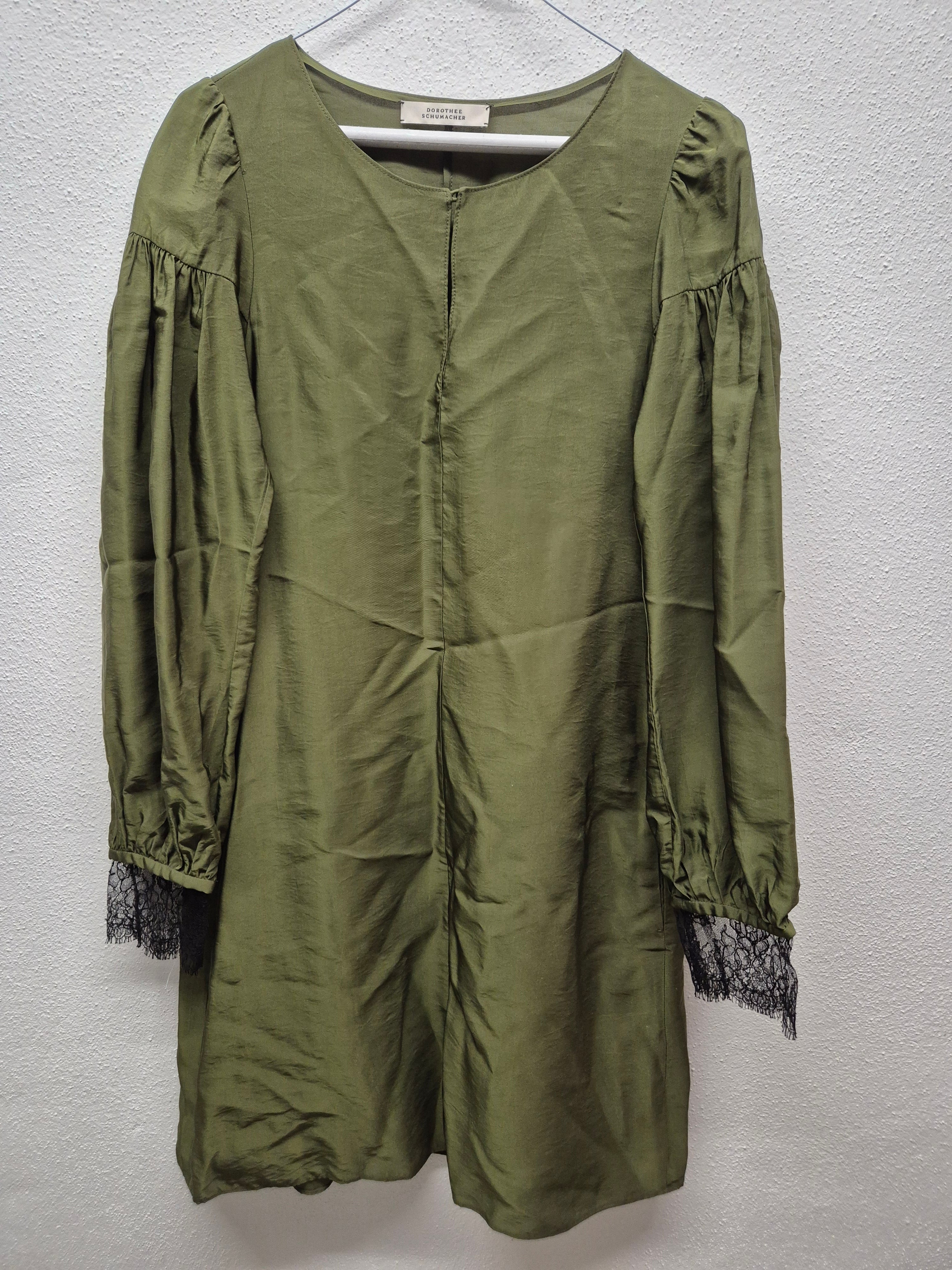 Dorothee Schumacher Lace Cuff Dress Army Green Medium Cotton Sateen Very Good