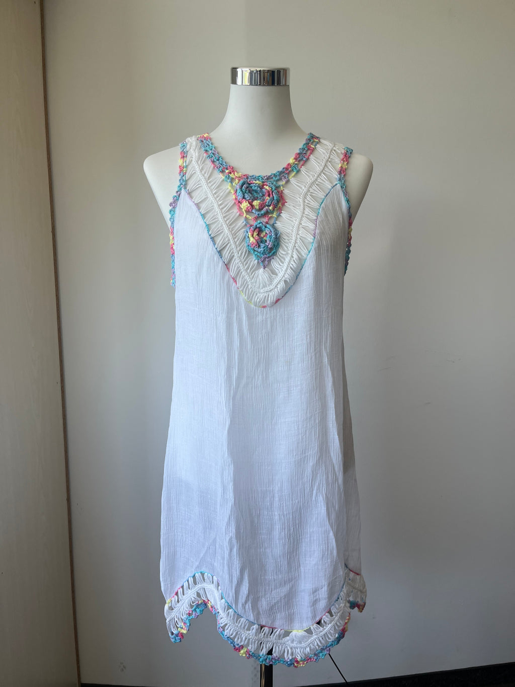 FAVLUX Crochet-Trim Boho Minikleid – Weiß, Gr. S, Sehr guter Zustand