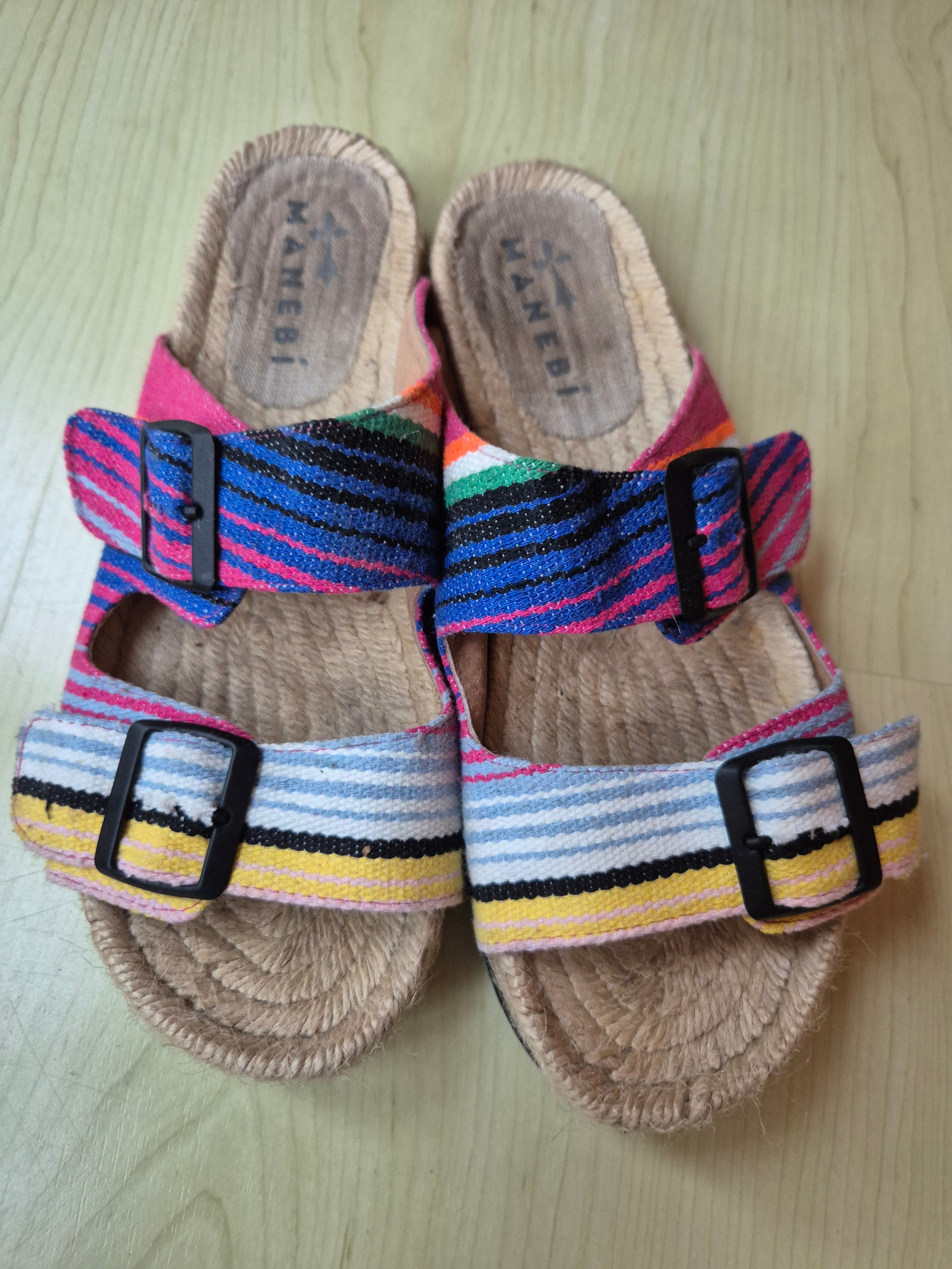 Manebí “Tulum” Espadrille Slides | Bunte Streifen | EU 39 | Guter Zustand