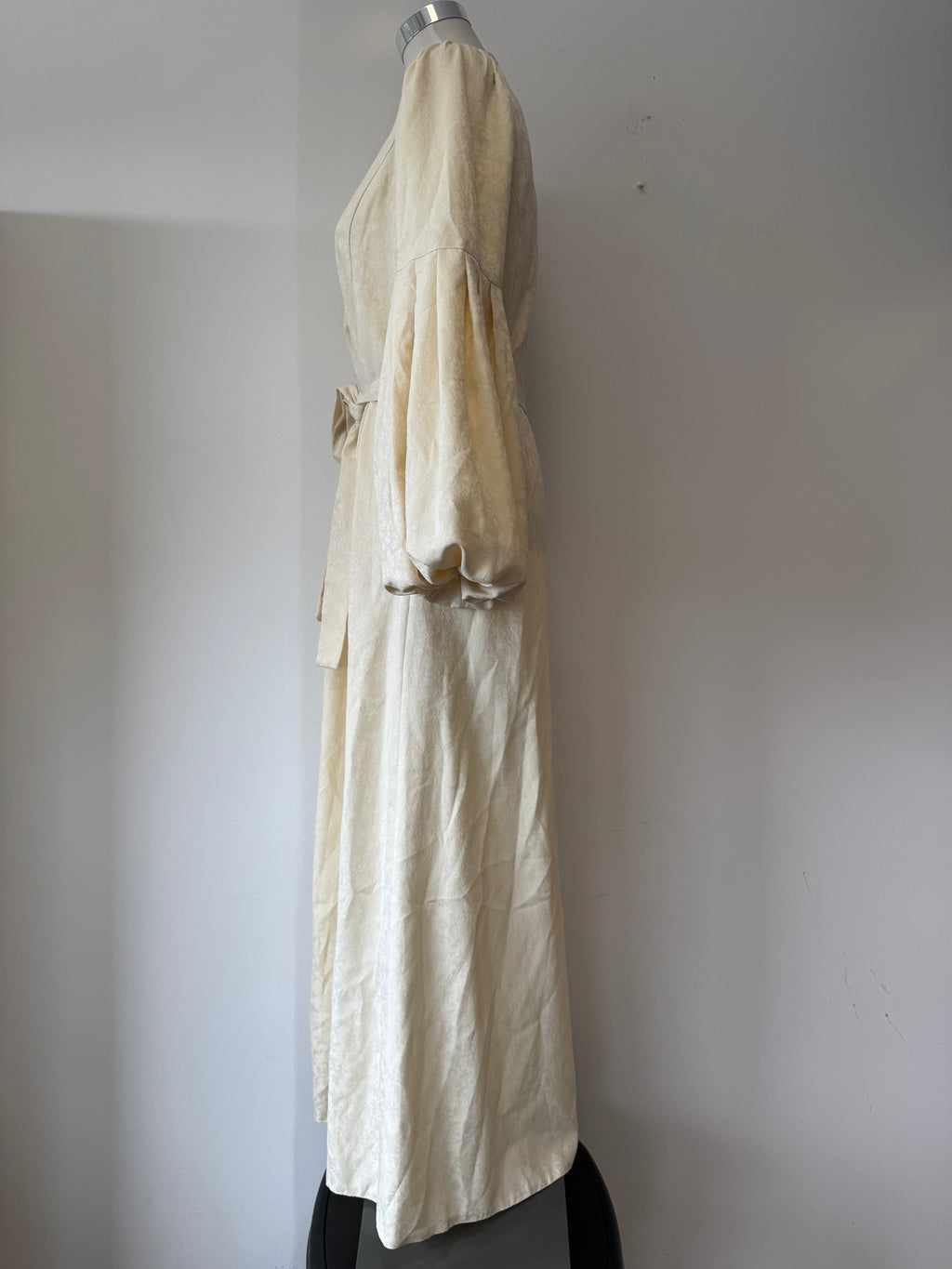 TUGBA Elegant Maxi Dress, Size 40/M, Off-White, Balloon Sleeves, Belt, VG