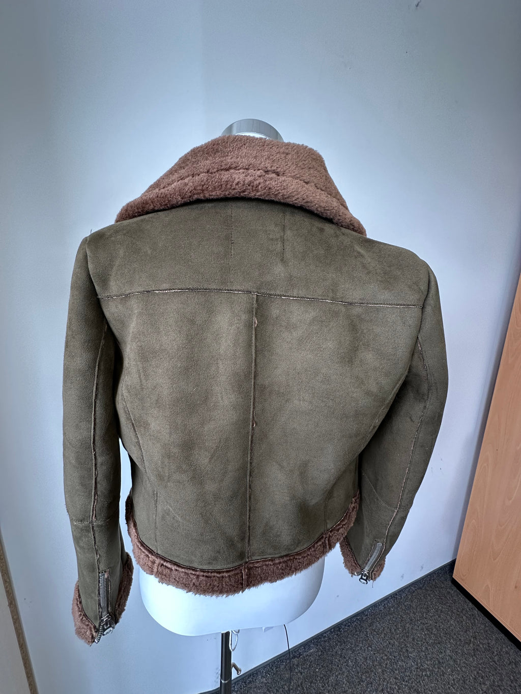 Zara Basic Outerwear Aviator Jacket, Faux Suede, Olive, Size M, Like New