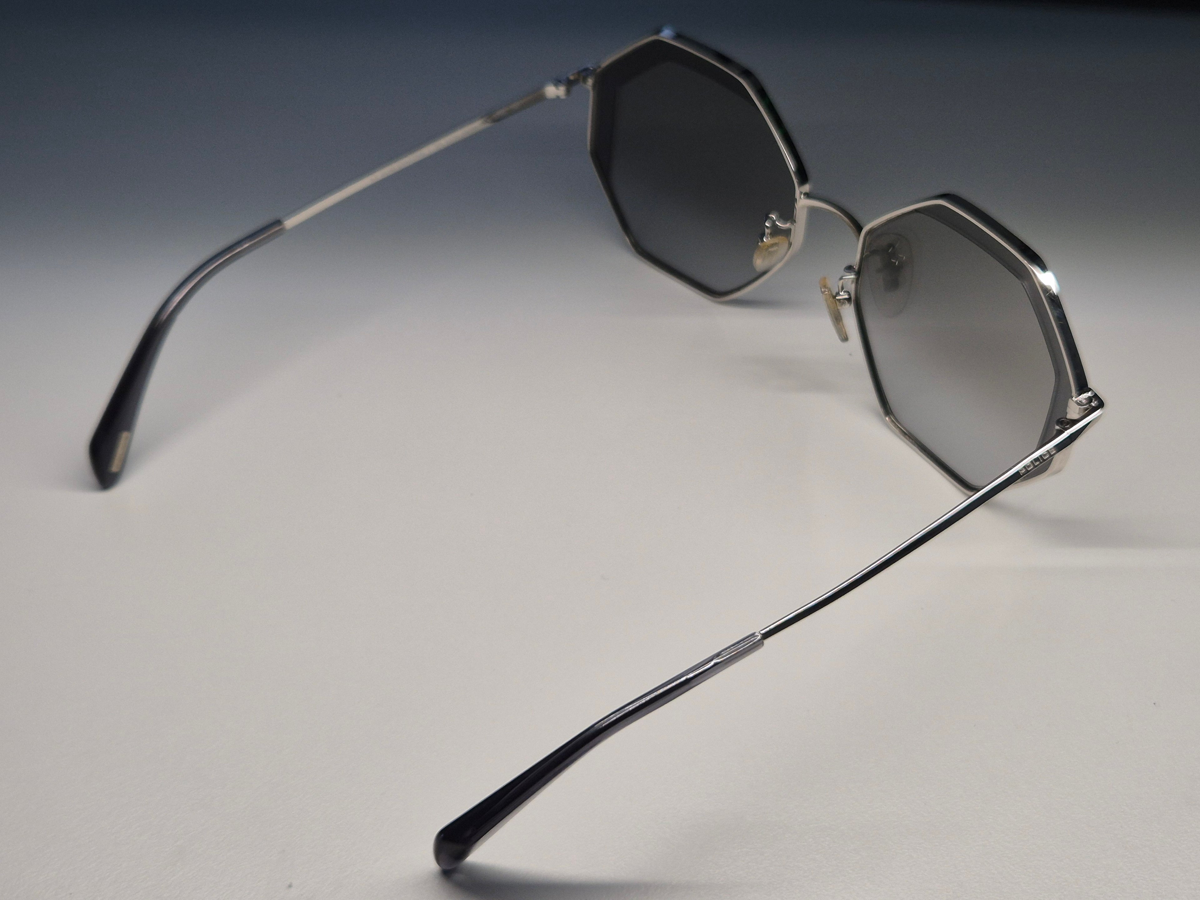 POLICE Octagon Sunglasses, Metal, Silver, Size 53x19 140, Very Good
