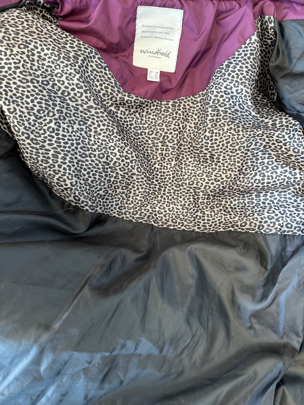 Windfield quilted winter coat, EU 48/UK 22, wine, faux-fur hood, like new