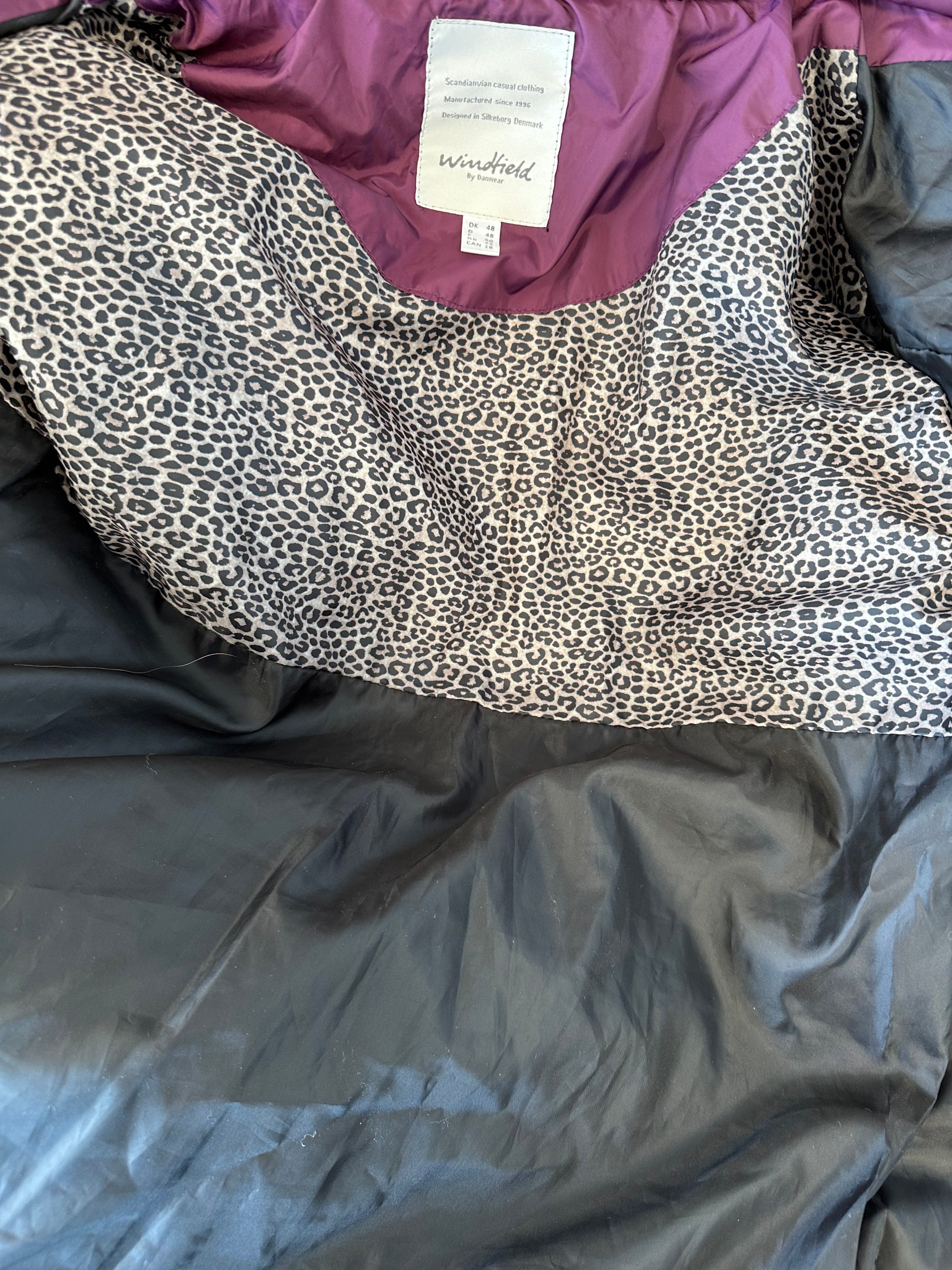 Windfield quilted winter coat, EU 48/UK 22, wine, faux-fur hood, like new