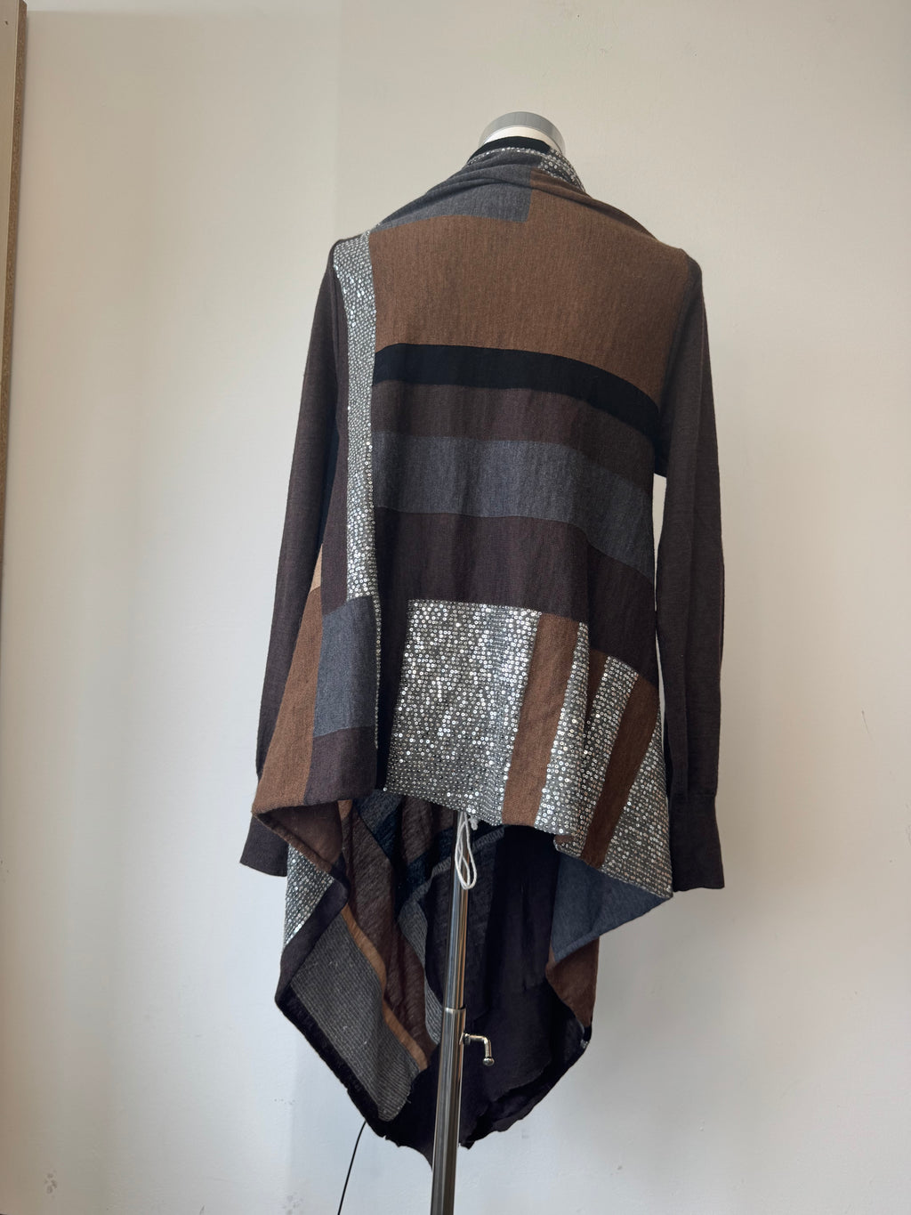 DKNY Color-Block Sequin Open-Front Cardigan Brown/Grey Size S Good Condition