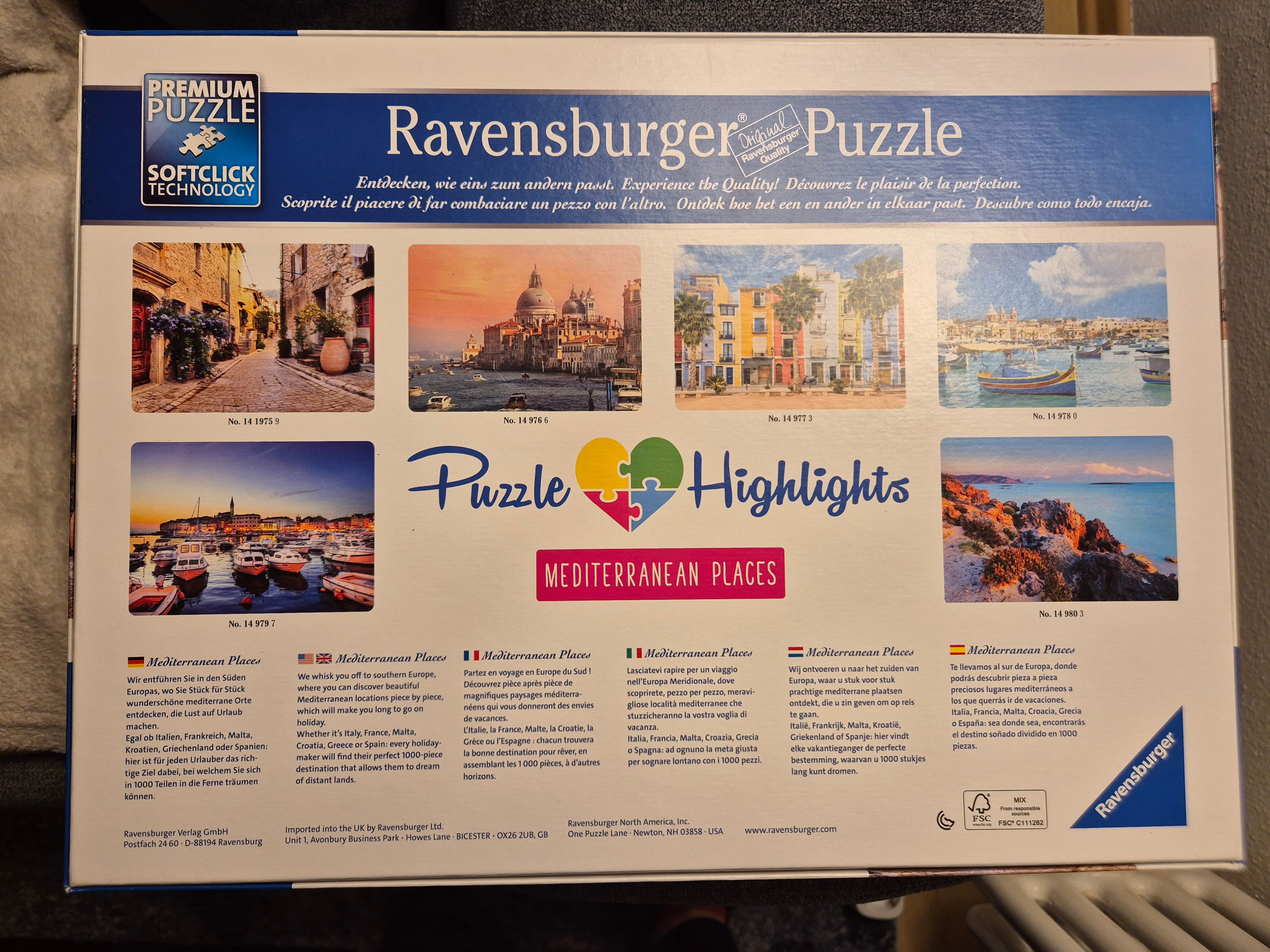 Ravensburger 1000 Teile Puzzle „Mediterranean Places“ | Sehr gut | Einmal gebaut