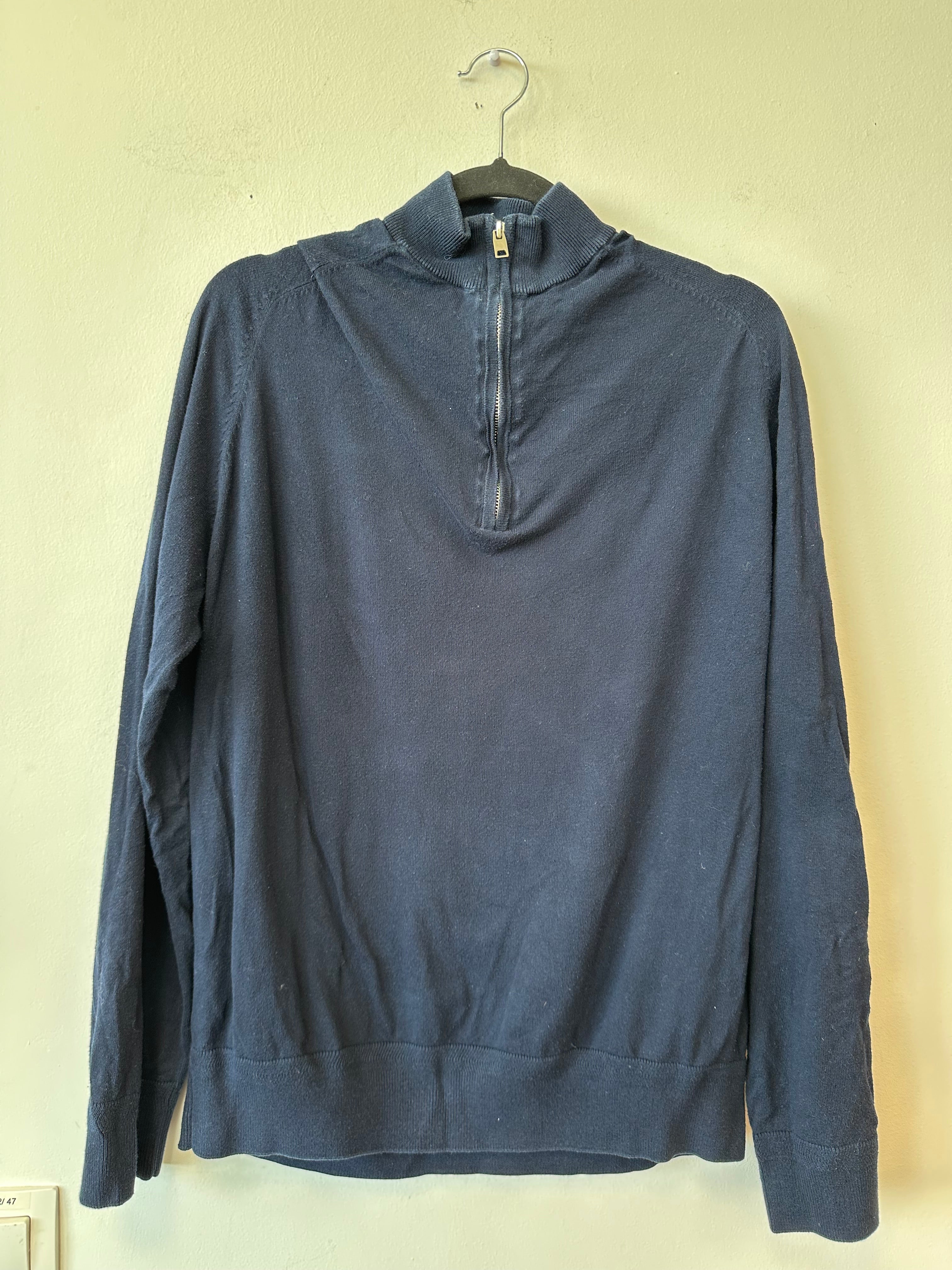 Bruun & Stengade Quarter-Zip Pullover – Navy, Größe L, Guter Zustand
