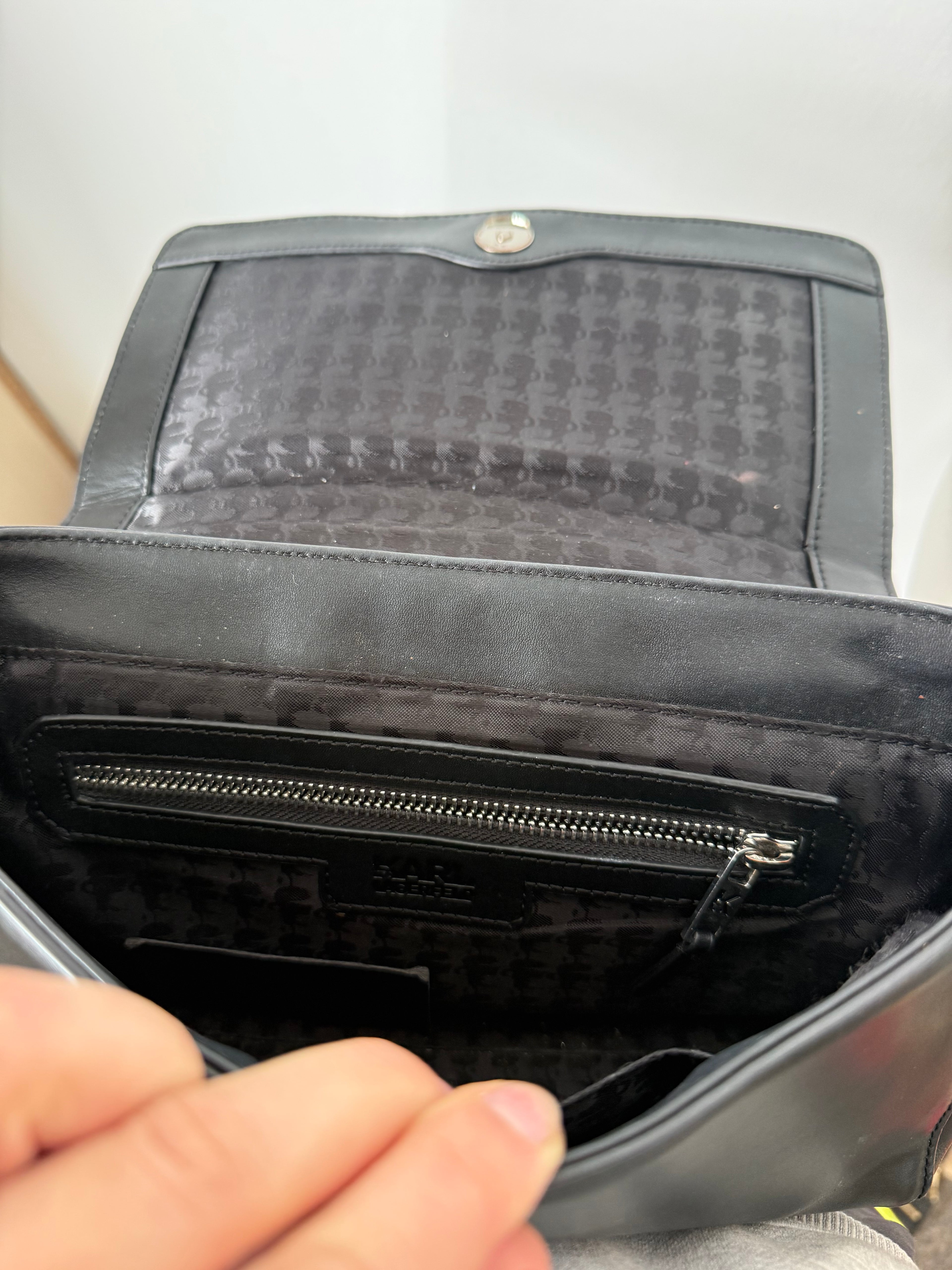 Karl Lagerfeld K/Kuilted Leder Tasche Schwarz, Kette & Schulterriemen, Gut