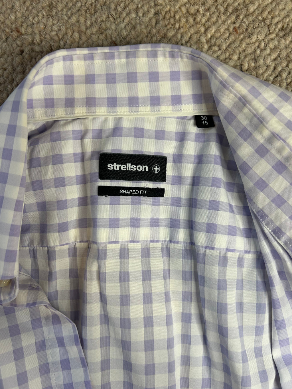 Strellson Shaped Fit Hemd Kurzarm | Flieder Karo | Größe 38/15 | Sehr Gut