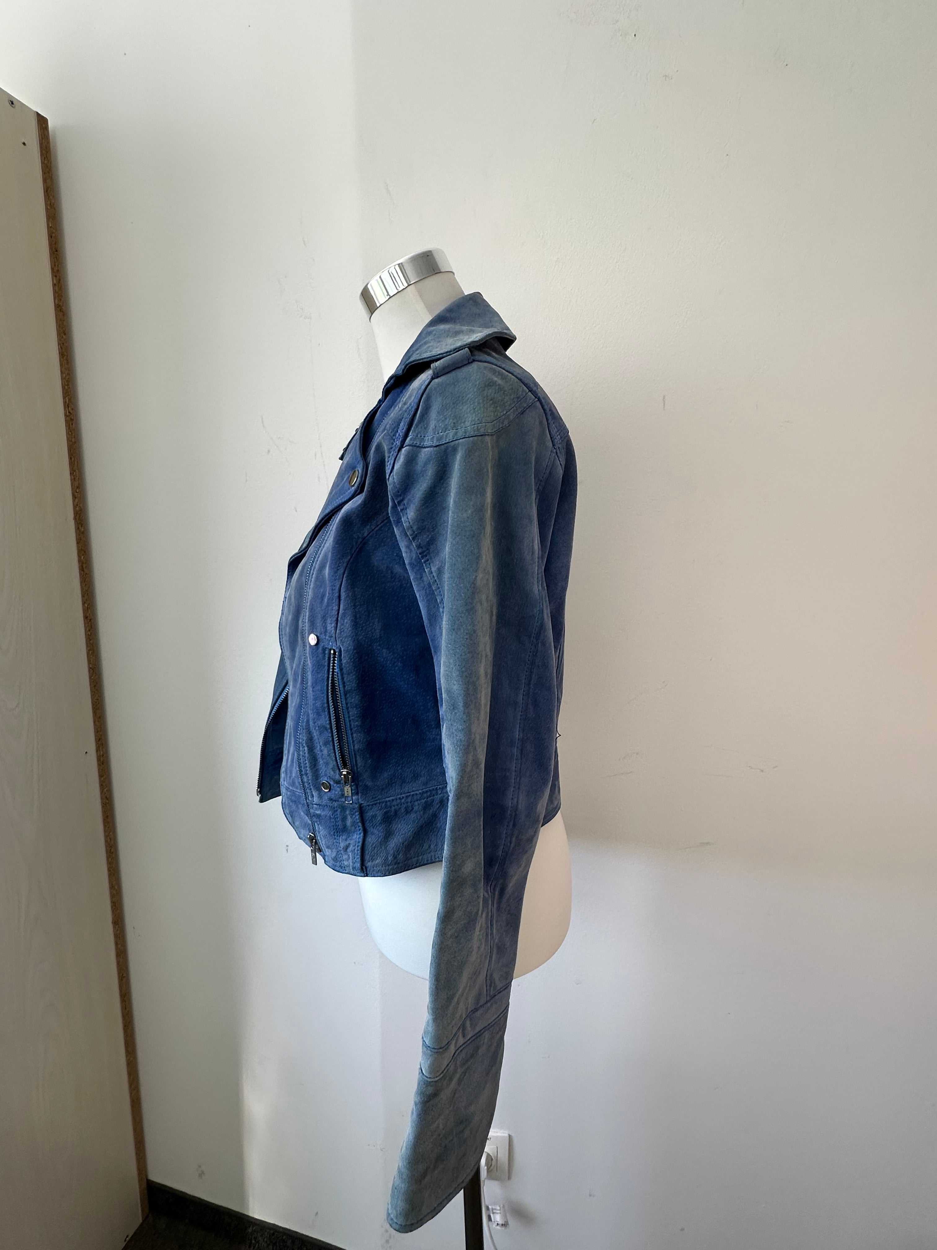 Goosecraft Biker 406 Damen Jacke – Wildleder, Blau, Größe L, Gebraucht