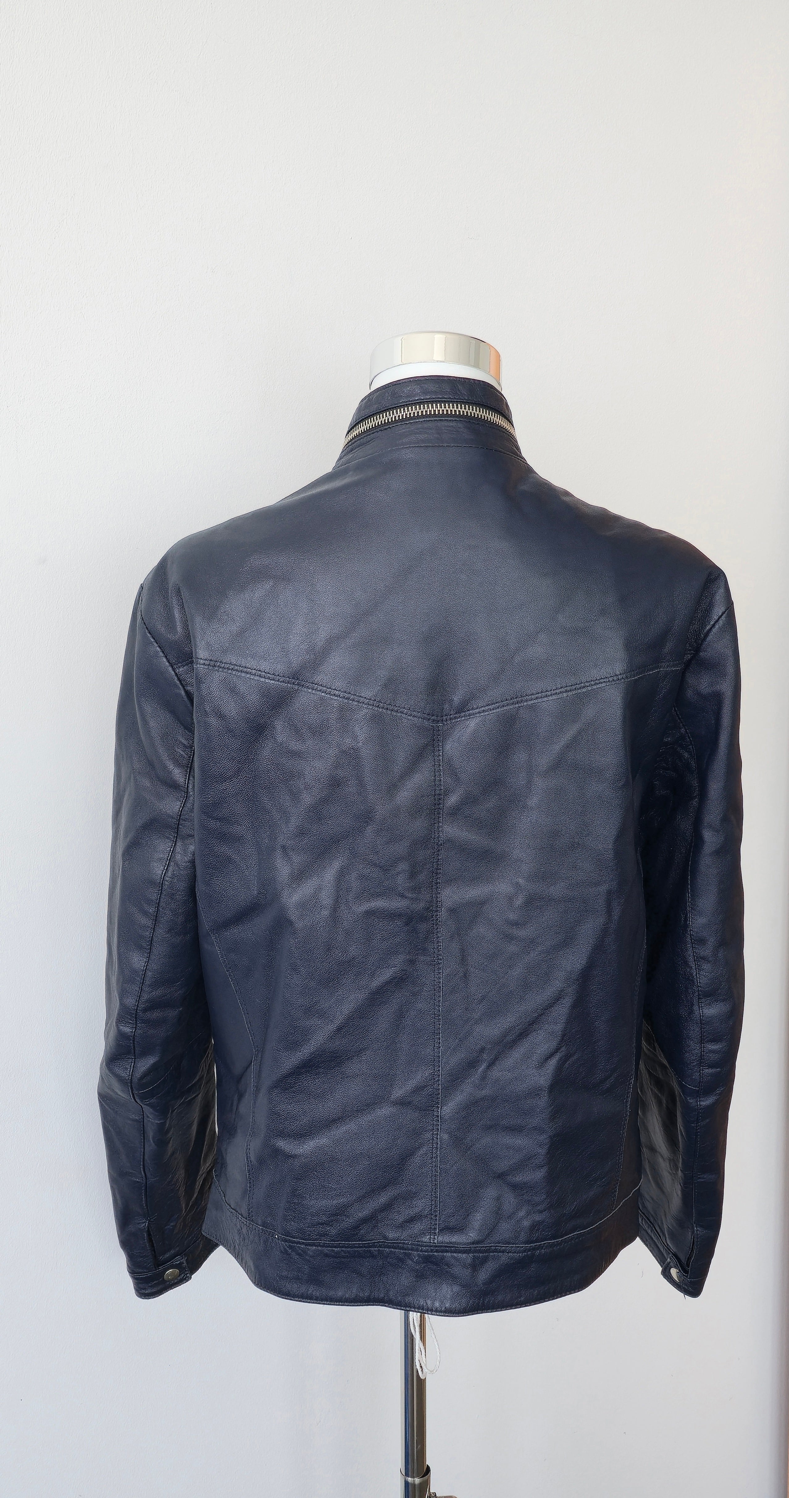 Carla Ferreri Genuine Leather Jacket – Size L – Navy – Very Good Condition
