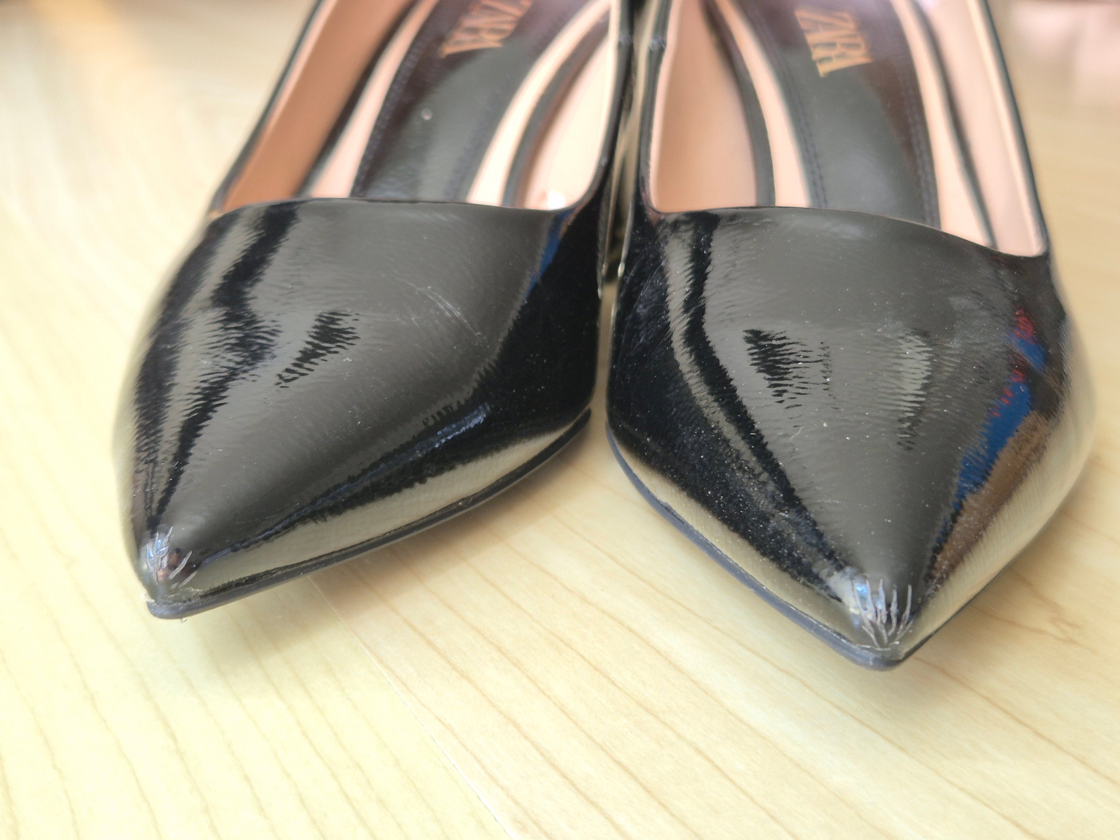Zara Black Patent Block Heel Pumps, Size 39, Very Good Condition