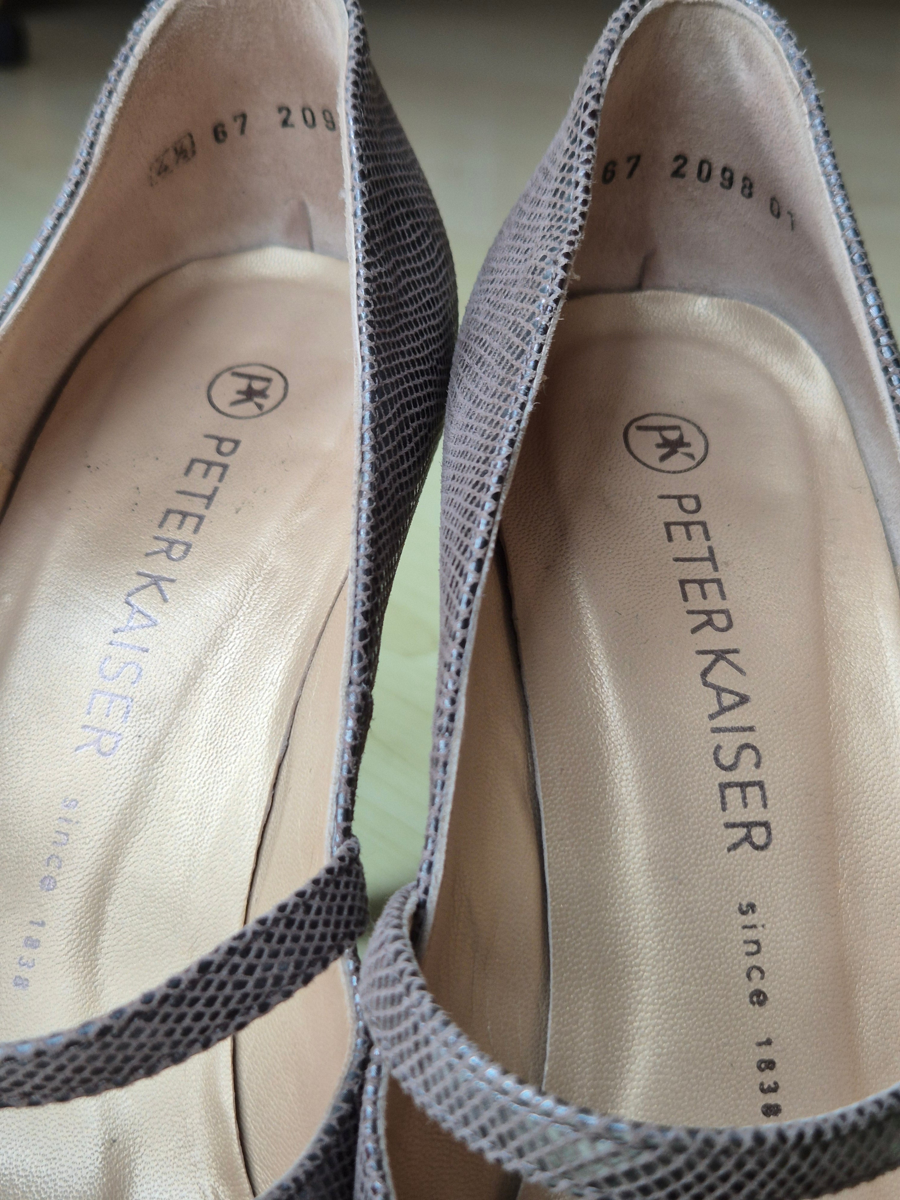 Peter Kaiser Peep-Toe High Heels, geprägtes Leder, Silber, UK 4.5, guter Zustand