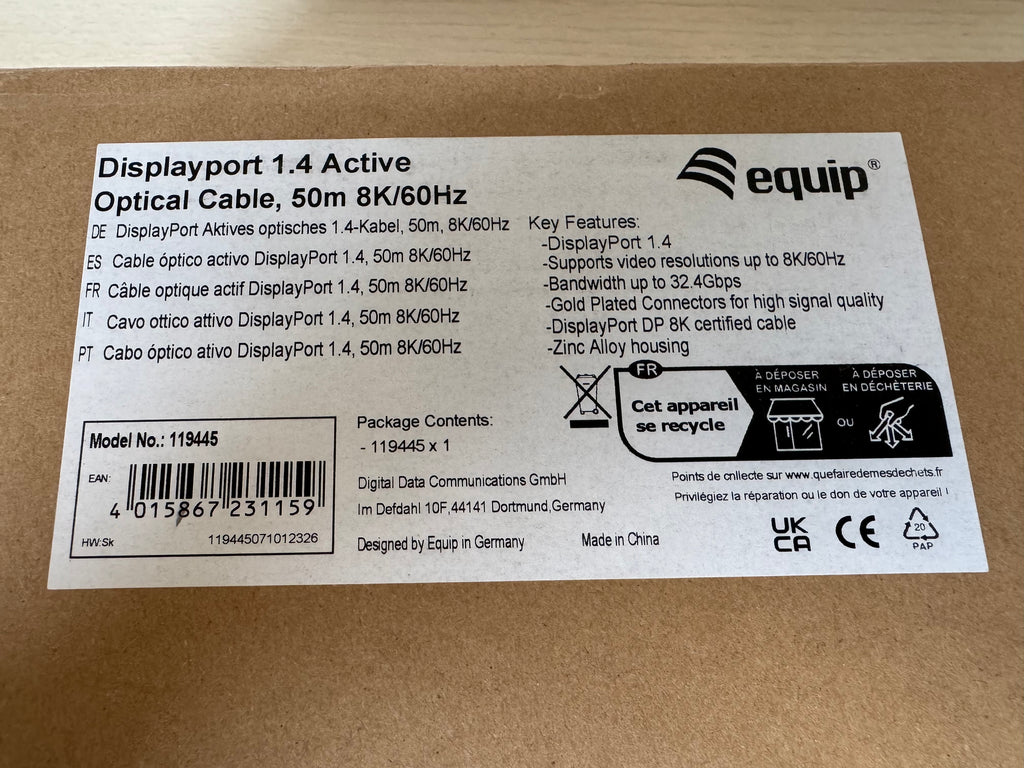 NEU equip DisplayPort 1.4 AOC Kabel 50m 8K/60Hz Schwarz, OVP