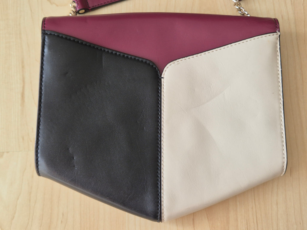 Sandro Paris „Lou“ Leder Crossbody Colour-Block Bordeaux/Creme/Schwarz, Gut, 24x21x5