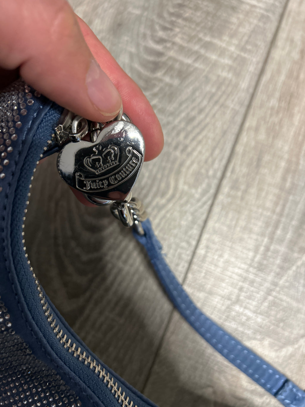 Juicy Couture Mini Hobo Schultertasche Blau Strass + Münztasche Wie Neu