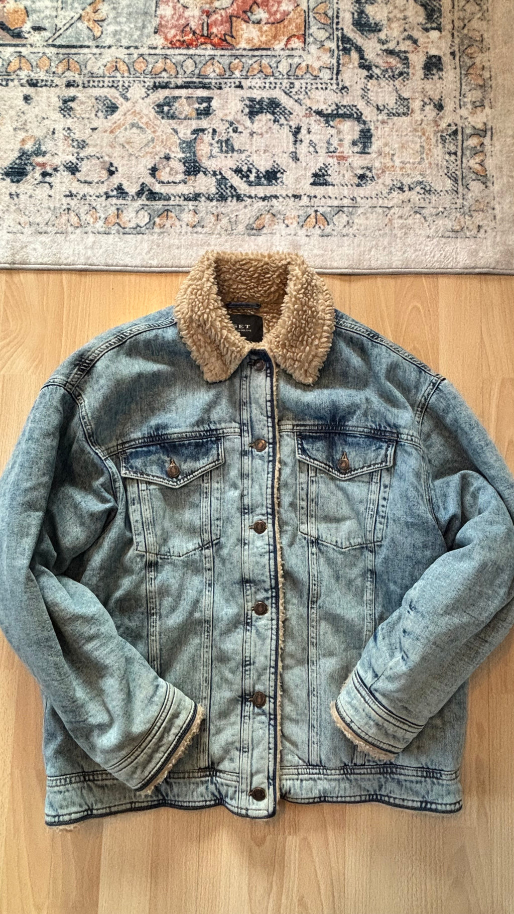 SET “Urban Deluxe” Sherpa-Lined Denim Jacket, Blue, Size L, Very Good