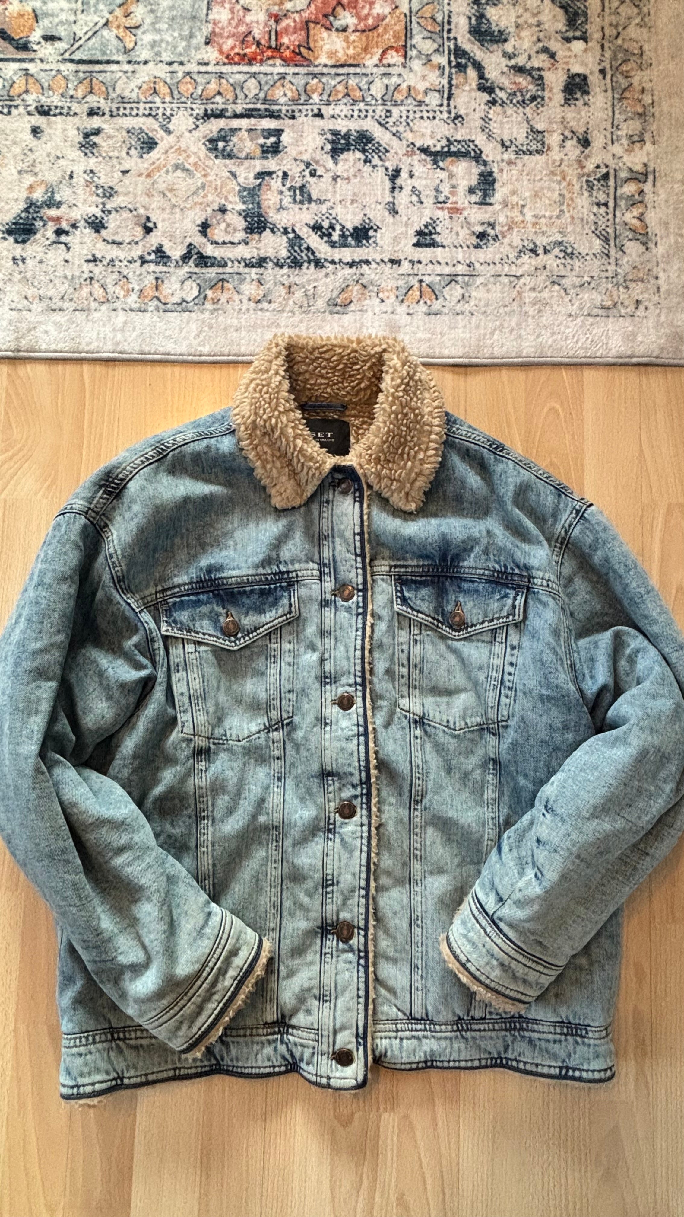 SET “Urban Deluxe” Sherpa-Lined Denim Jacket, Blue, Size L, Very Good