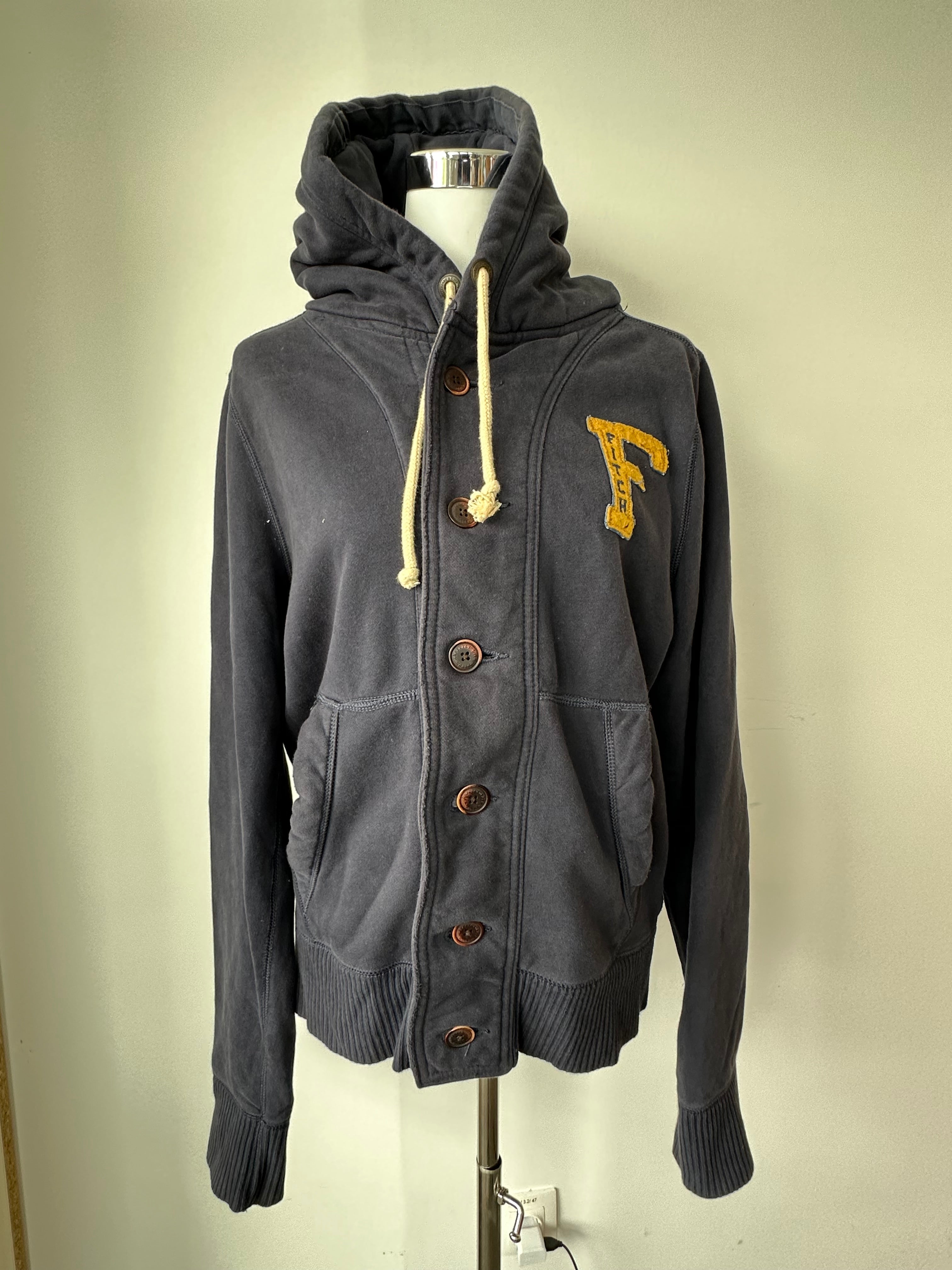 Abercrombie & Fitch Navy Button-Up Hoodie Jacke L MUSCLE, guter Zustand