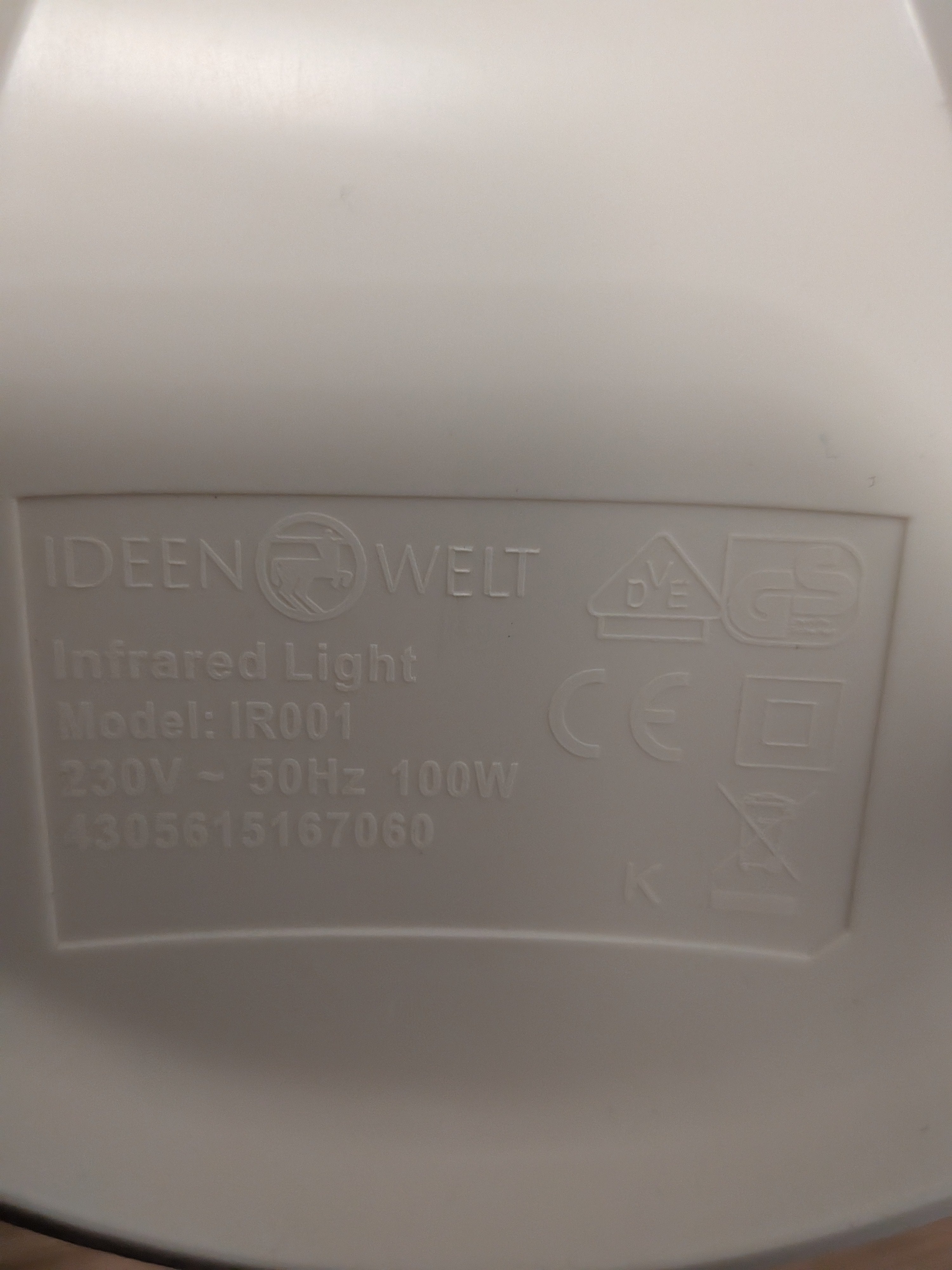 IDEEN WELT Infrared Heat Lamp 100W Compact White/Red – Very Good Condition
