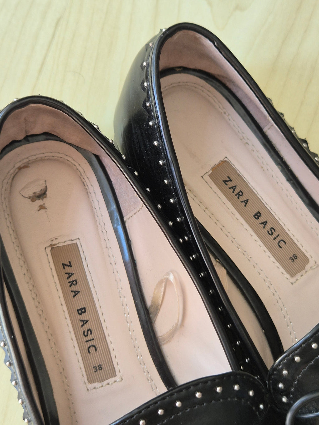 Zara Studded Loafers Black EU 38 Good Condition