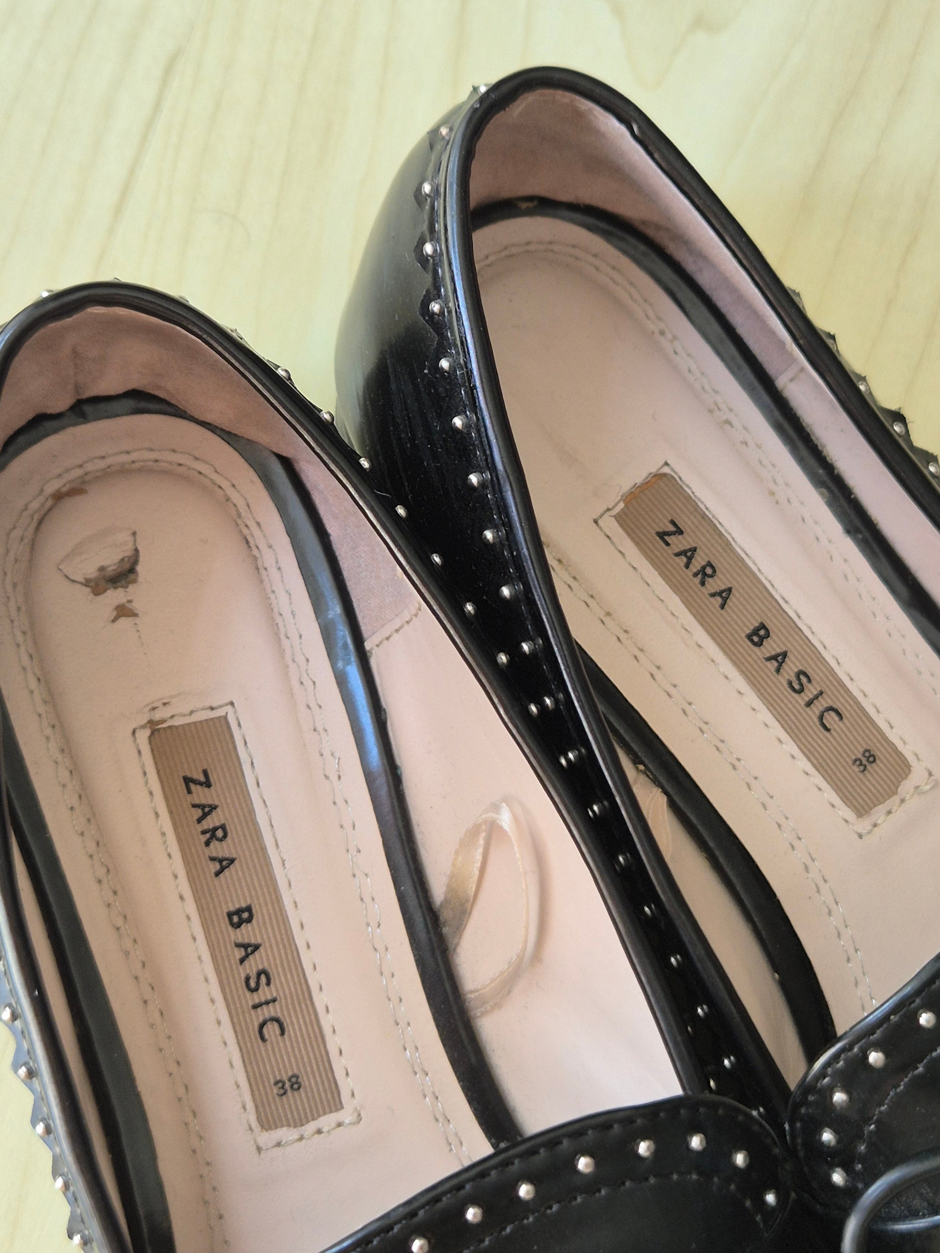 Zara Studded Loafers Black EU 38 Good Condition