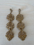 Long Filigree Earrings – Gold-Tone, 18K Plated, 7 cm Drop, Good Condition